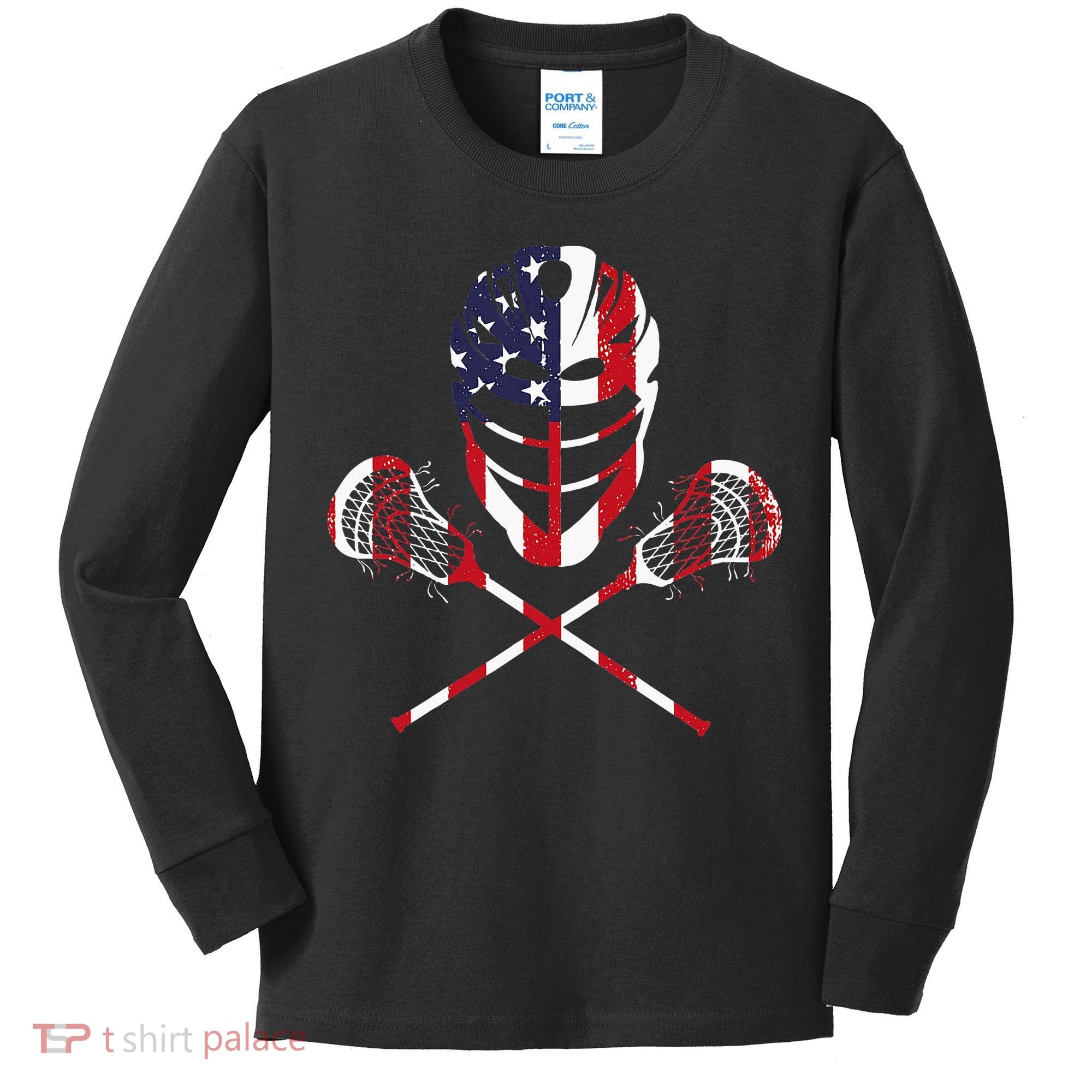 Lacrosse American Flag Lax Helmet Sticks Kids Long Sleeve Shirt
