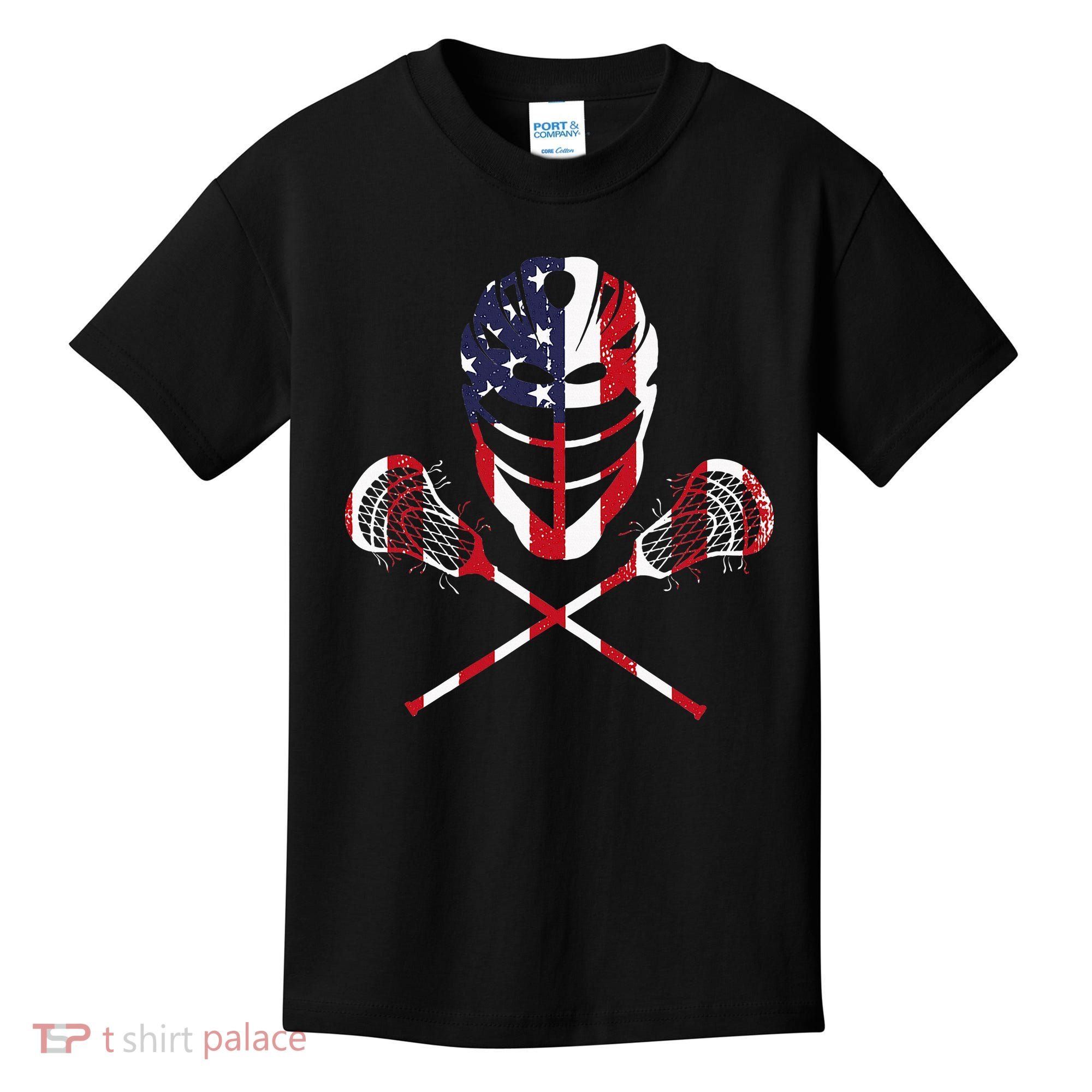 Lacrosse American Flag Lax Helmet Sticks Kids T-Shirt