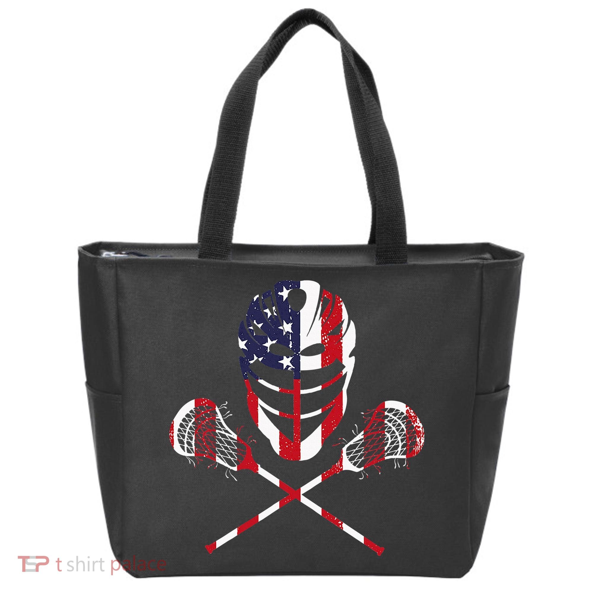 Lacrosse American Flag Lax Helmet Sticks Tote Bag