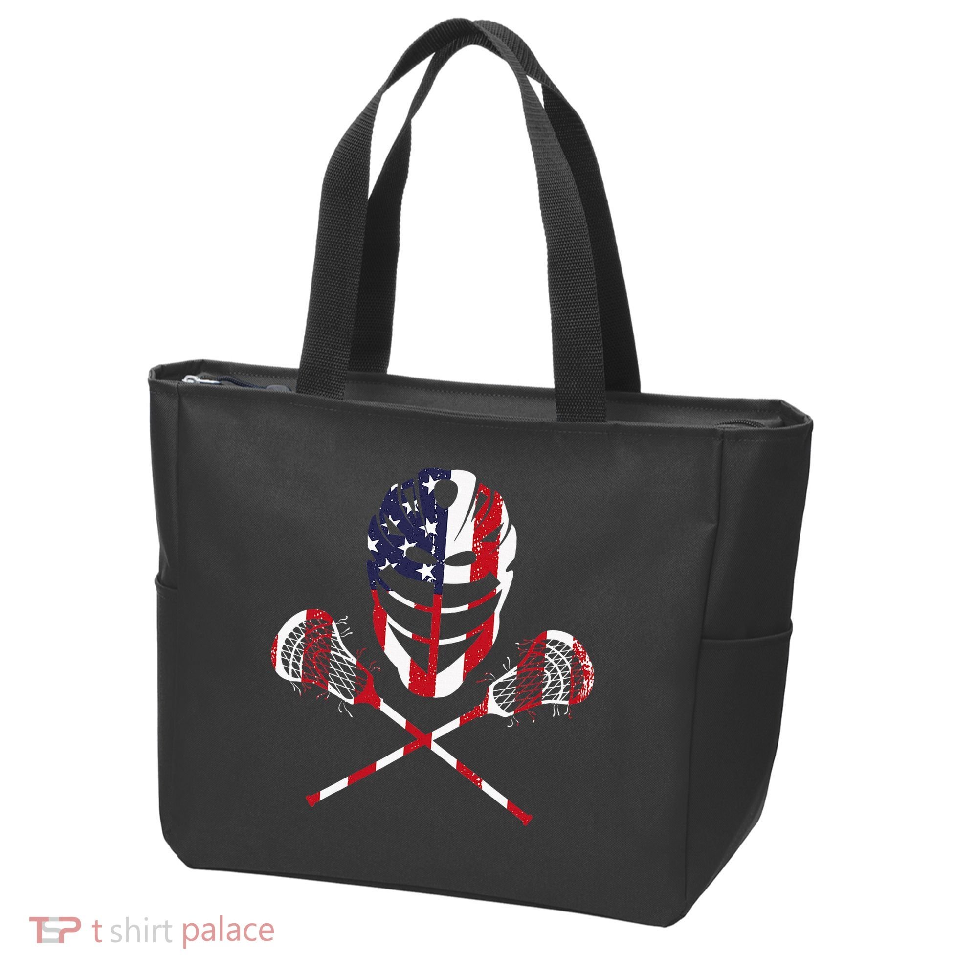 Lacrosse American Flag Lax Helmet Sticks Tote Bag