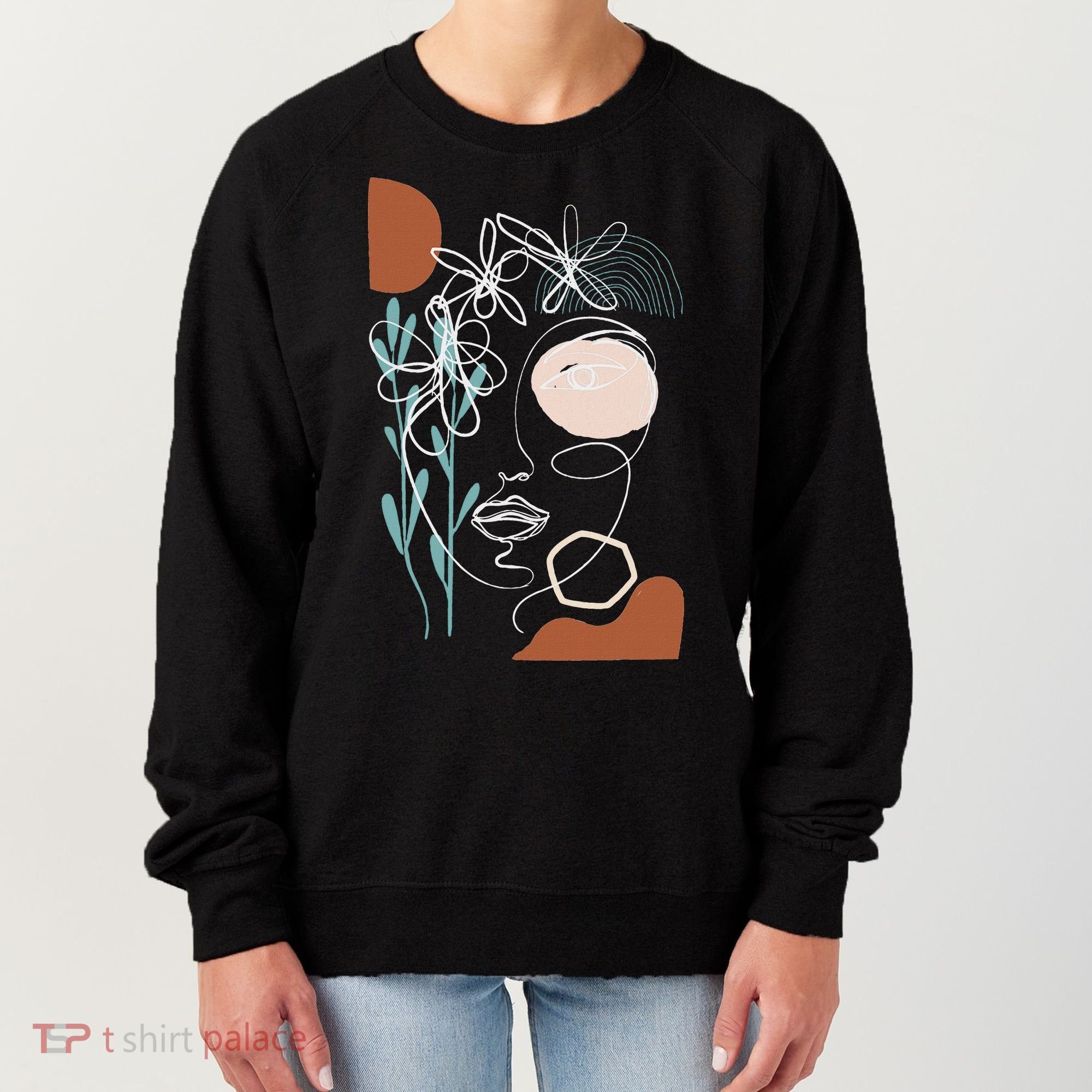 Line Art Face Abstract Art One Line Minimal Women's Sweatshirt