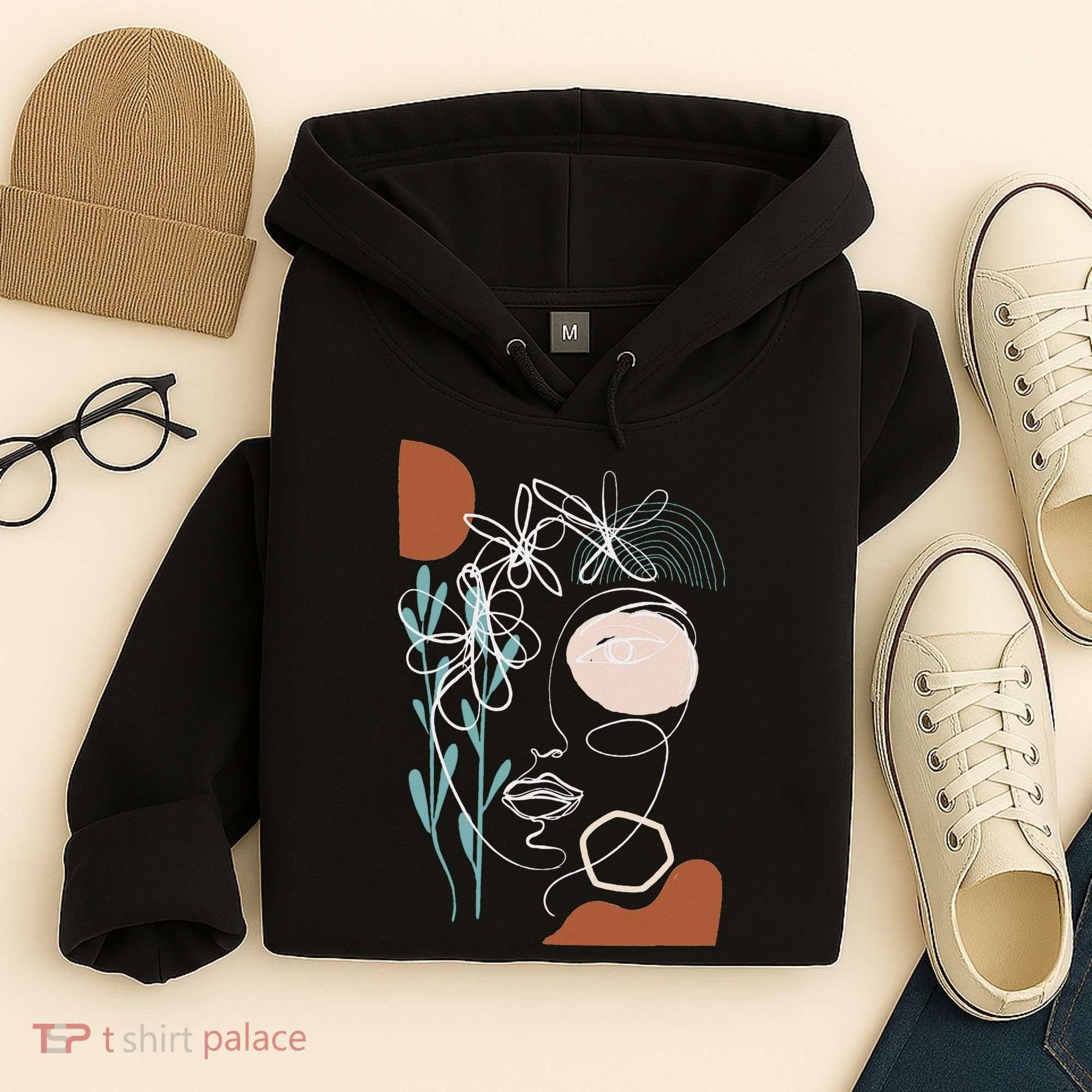 Line Art Face Abstract Art One Line Minimal Hoodie