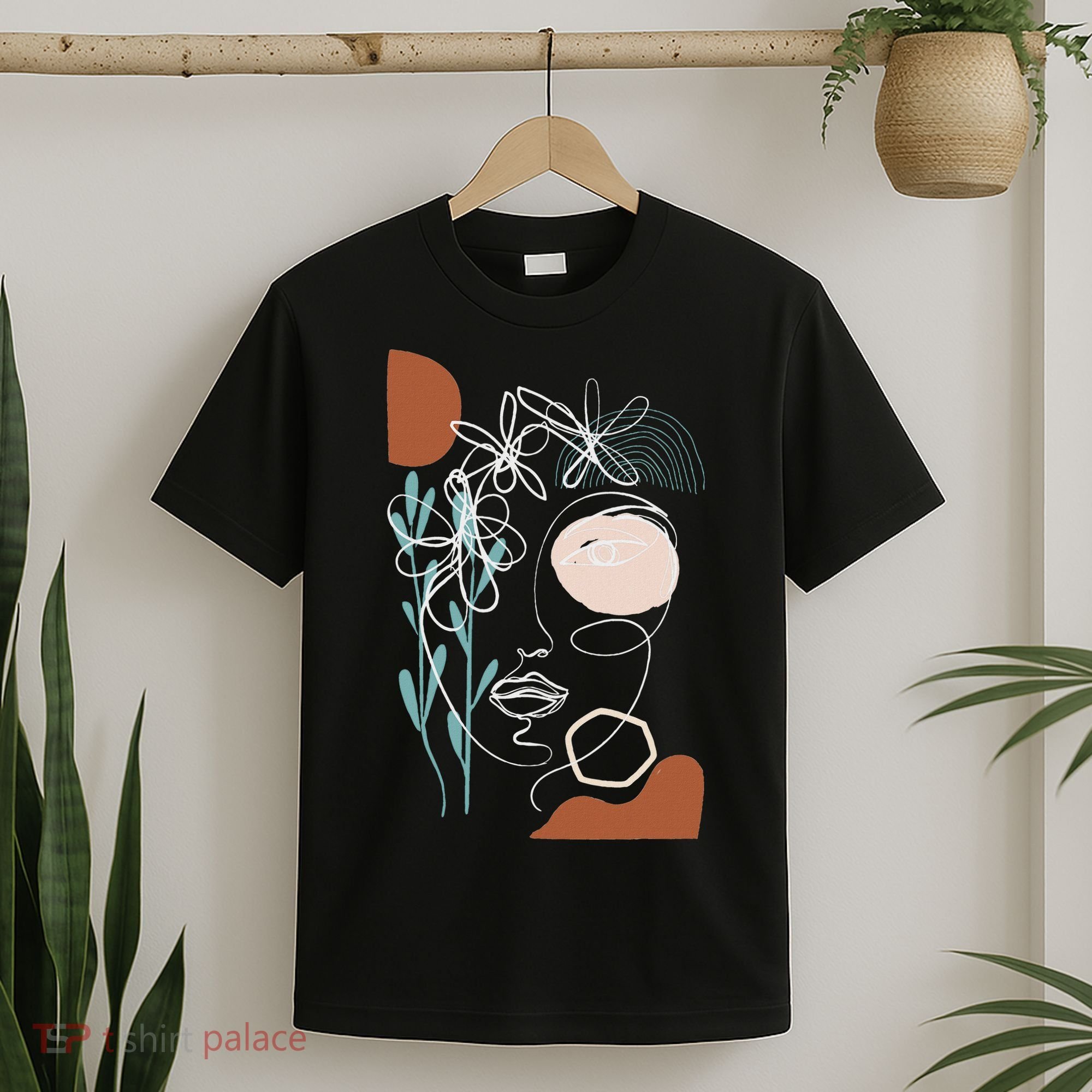 Line Art Face Abstract Art One Line Minimal T-Shirt