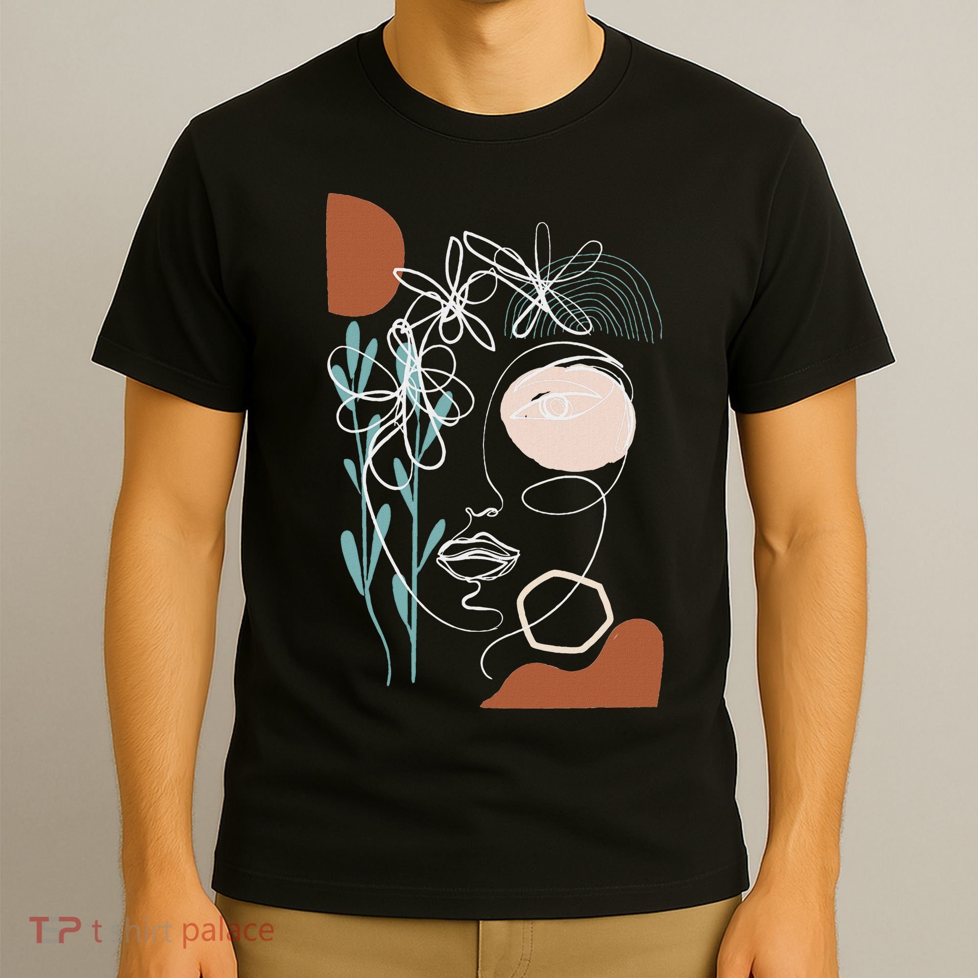 Line Art Face Abstract Art One Line Minimal T-Shirt