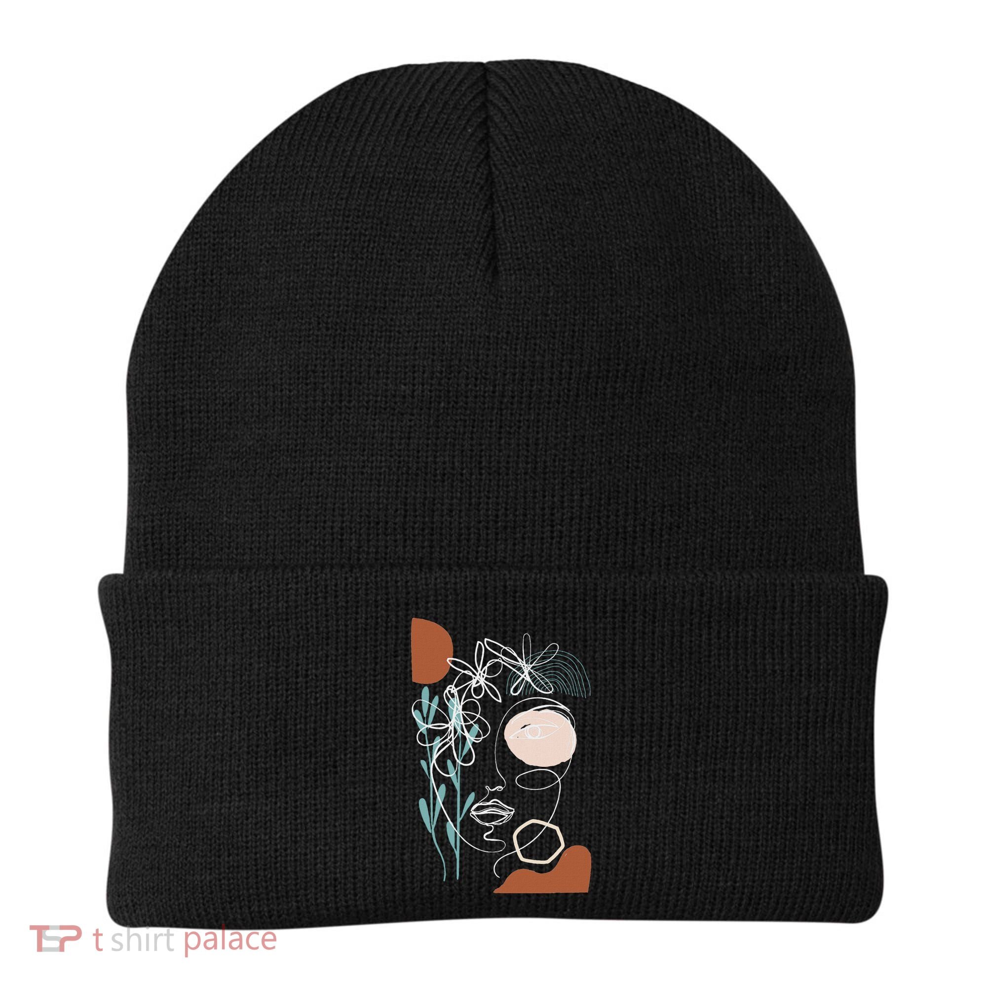 Line Art Face Abstract Art One Line Minimal Beanie