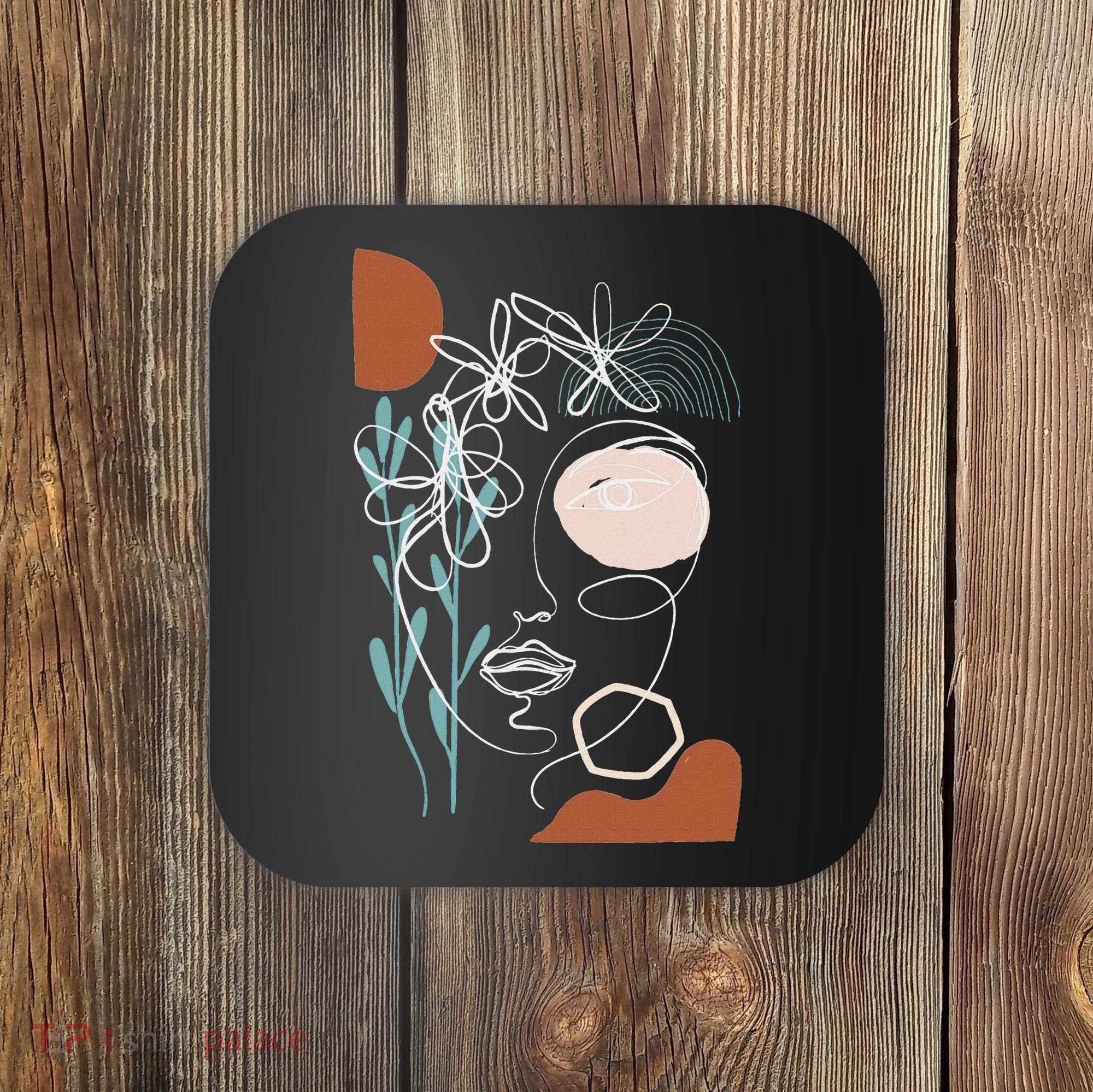 Line Art Face Abstract Art One Line Minimal Coaster