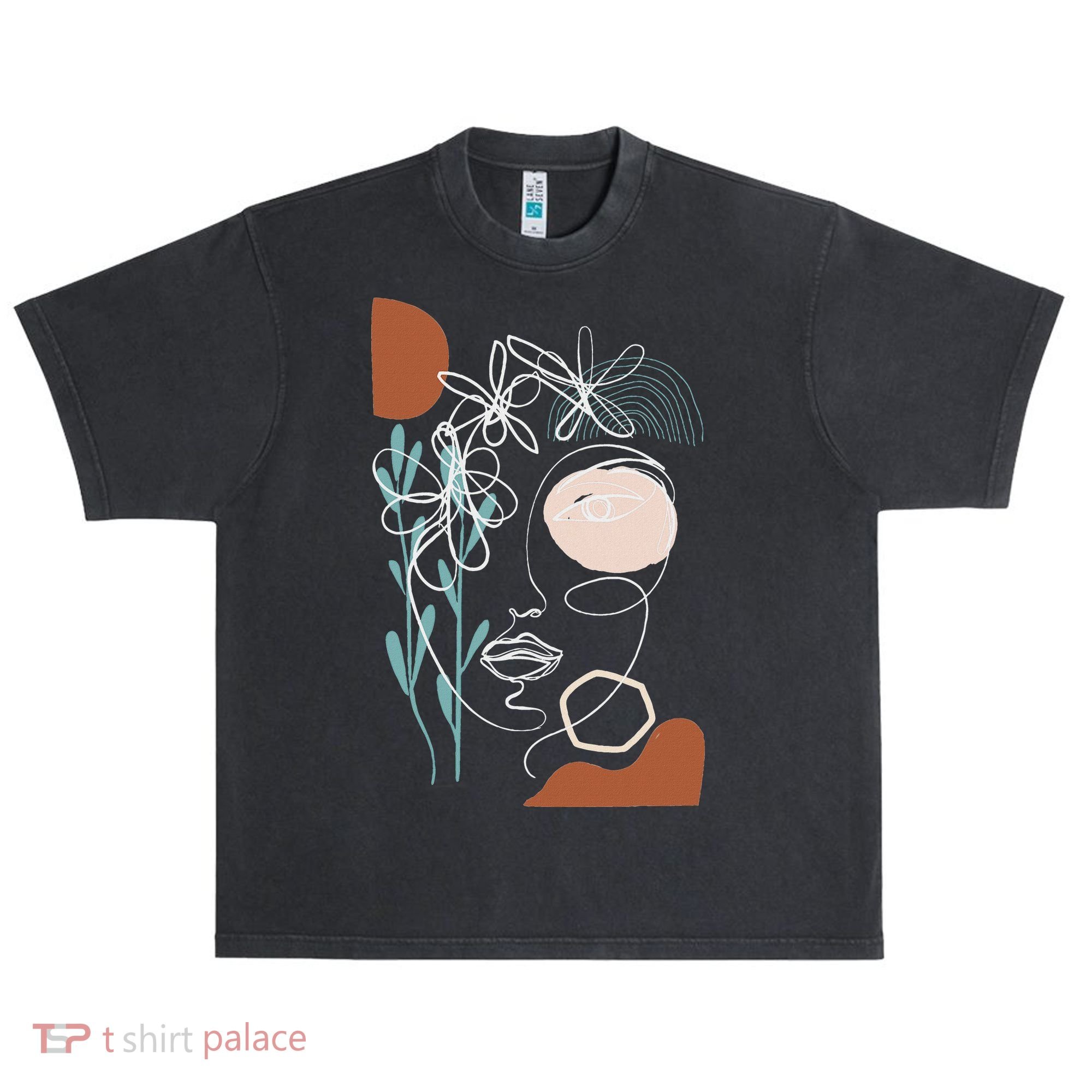 Line Art Face Abstract Art One Line Minimal Urban Oversized Heavyweight T-Shirt
