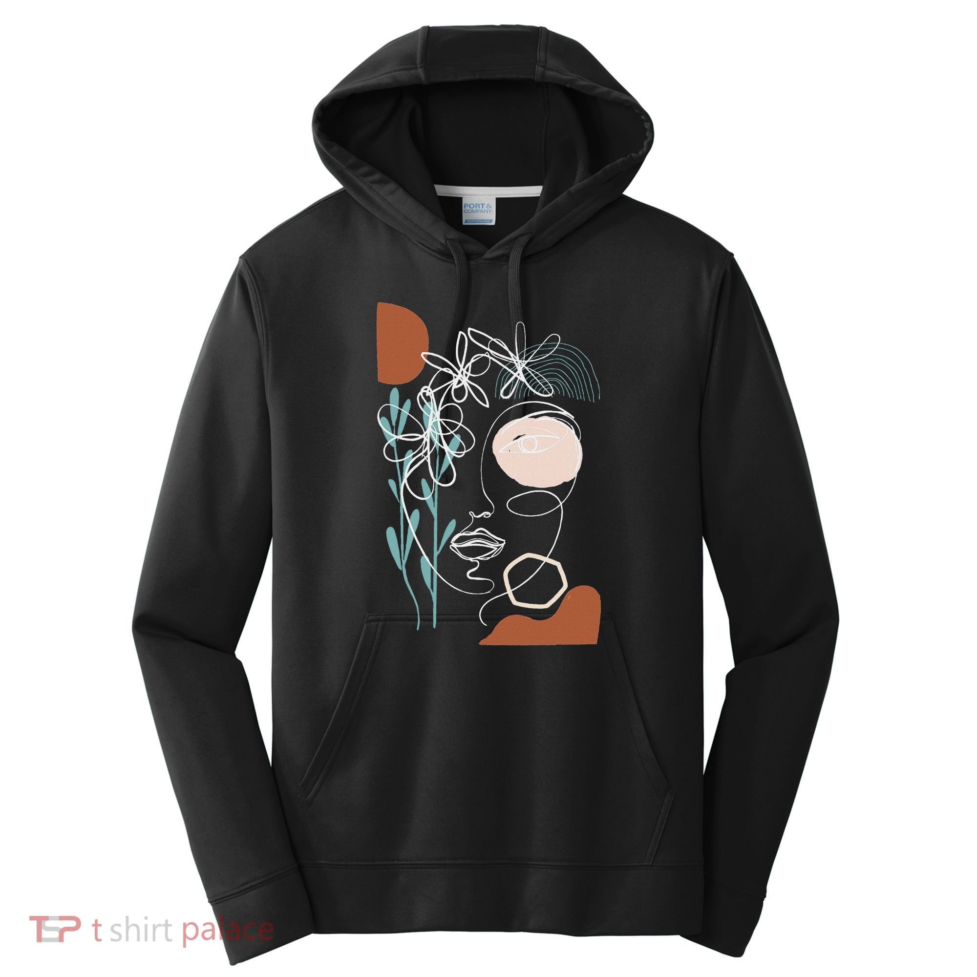 Line Art Face Abstract Art One Line Minimal Performance Fleece Hoodie