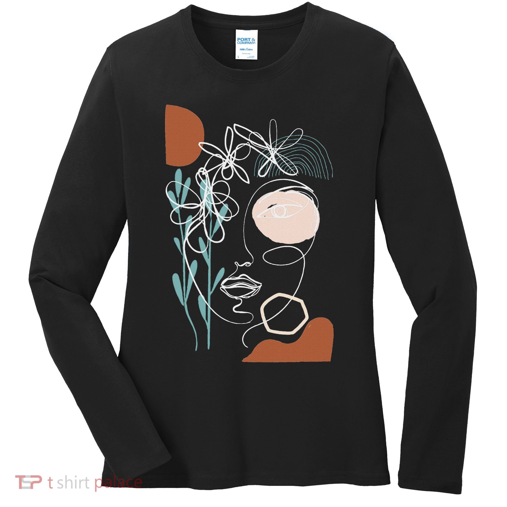 Line Art Face Abstract Art One Line Minimal Women's Long Sleeve Shirt