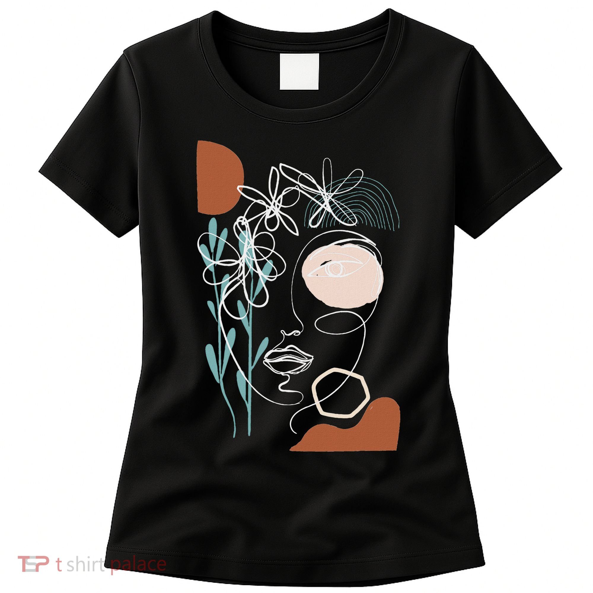 Line Art Face Abstract Art One Line Minimal Women's T-Shirt