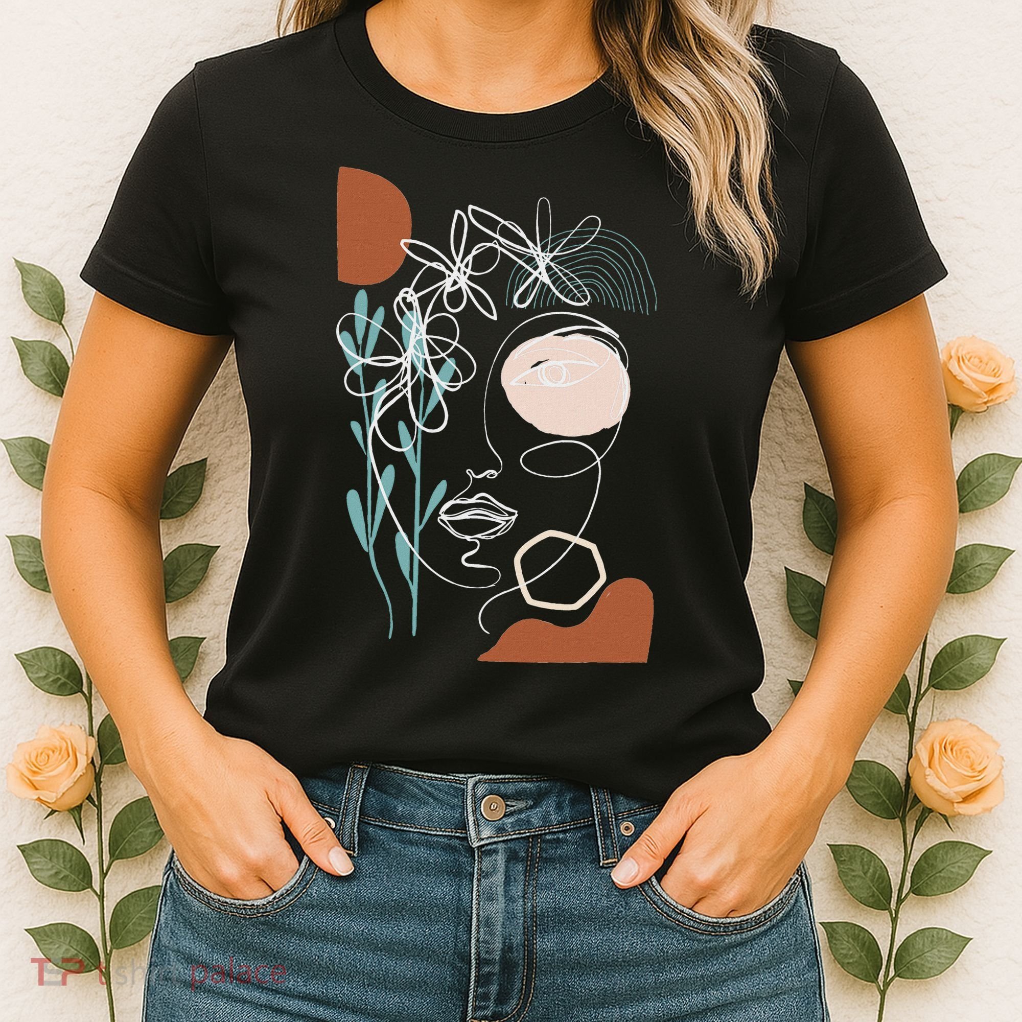 Line Art Face Abstract Art One Line Minimal Women's T-Shirt