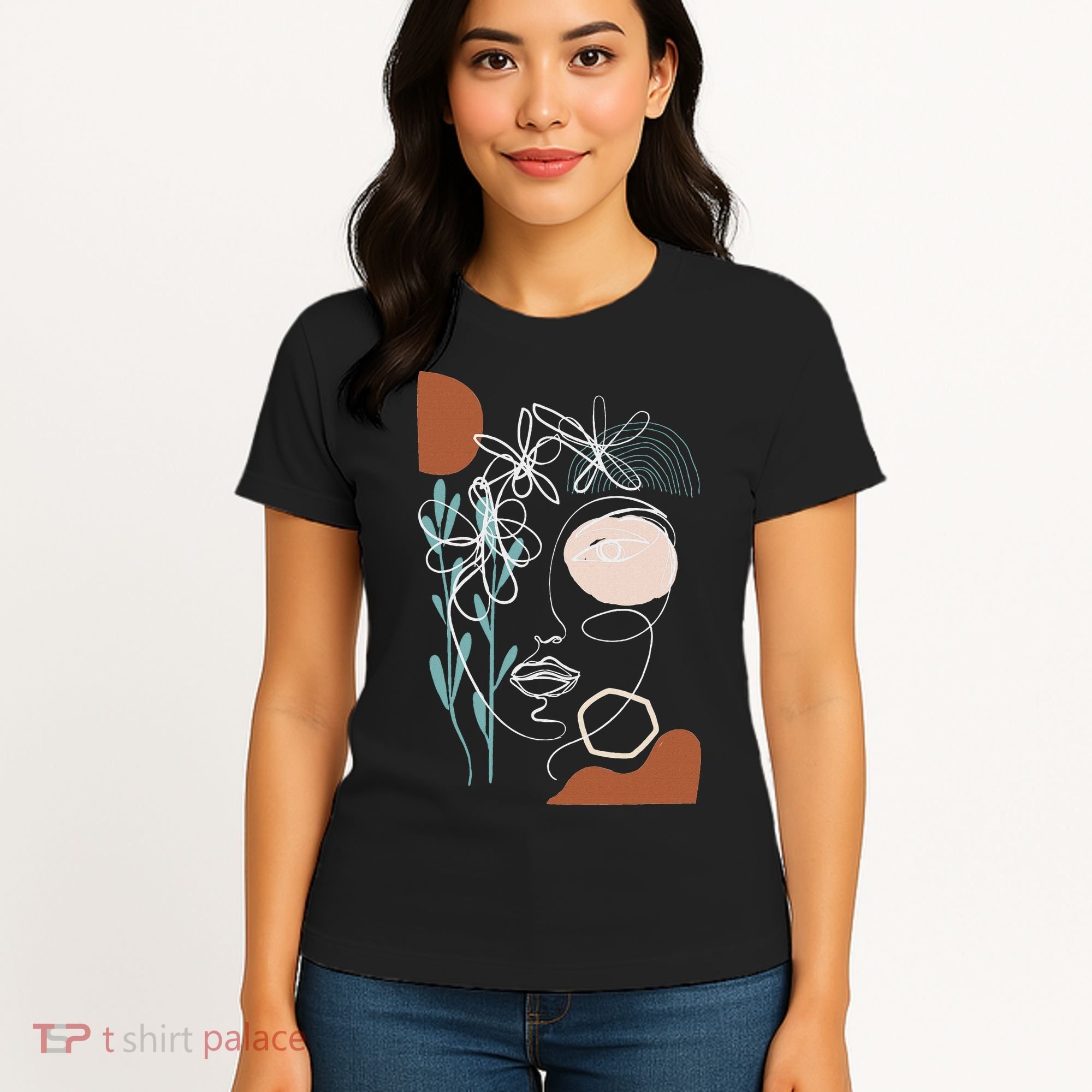 Line Art Face Abstract Art One Line Minimal Women's T-Shirt