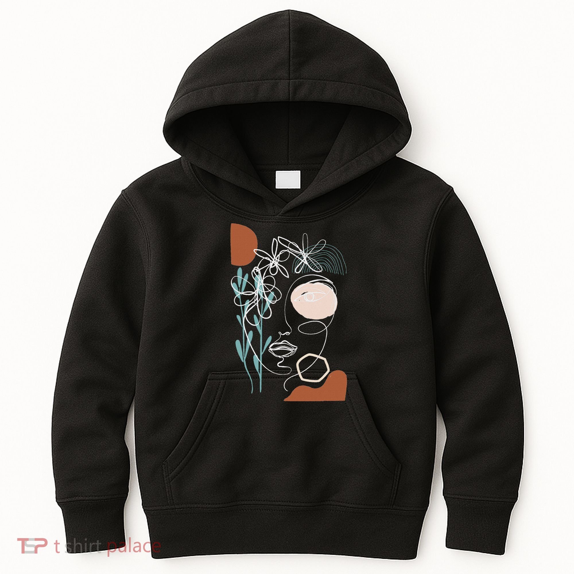 Line Art Face Abstract Art One Line Minimal Kids Hoodie
