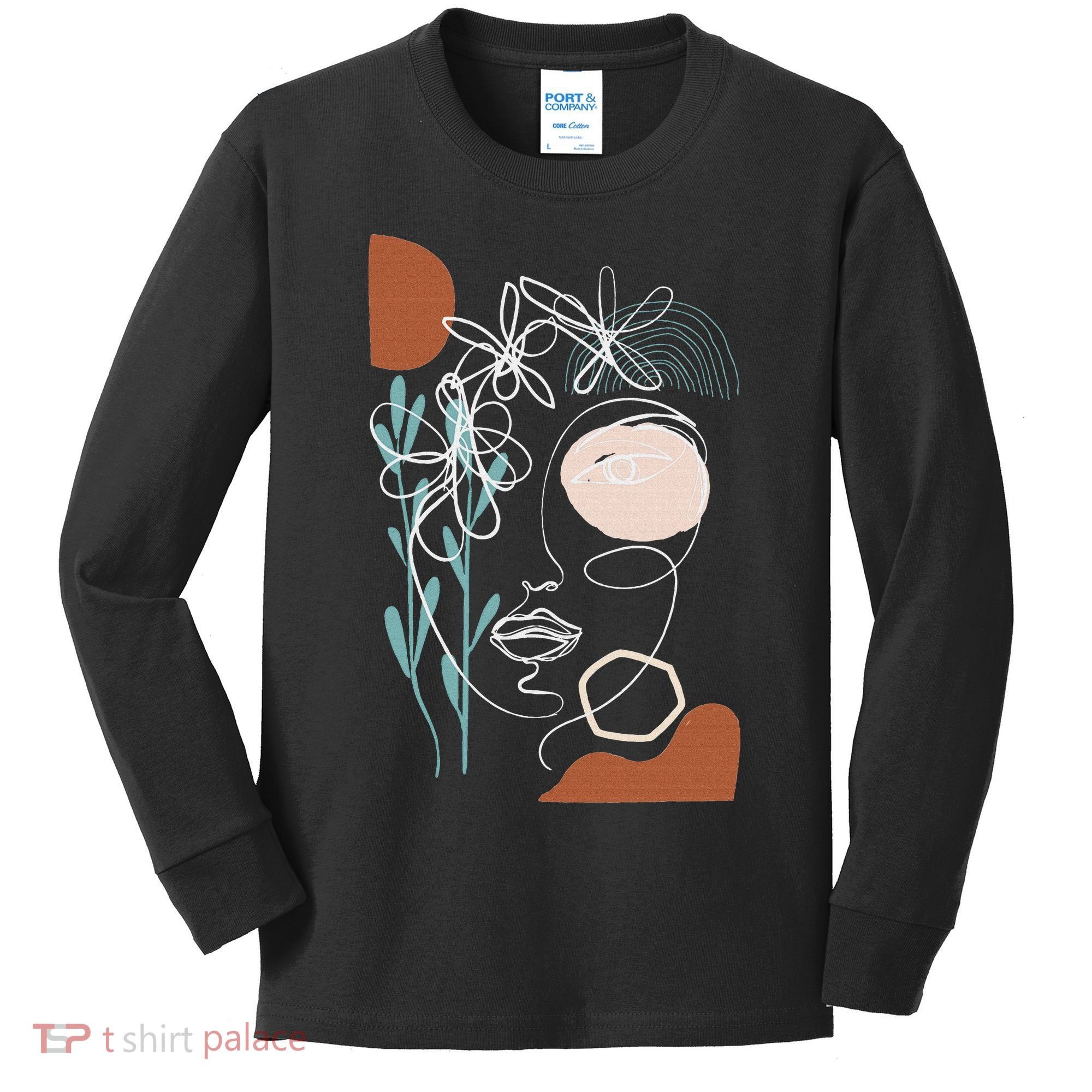 Line Art Face Abstract Art One Line Minimal Kids Long Sleeve Shirt