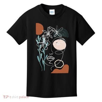 Line Art Face Abstract Art One Line Minimal Kids T-Shirt