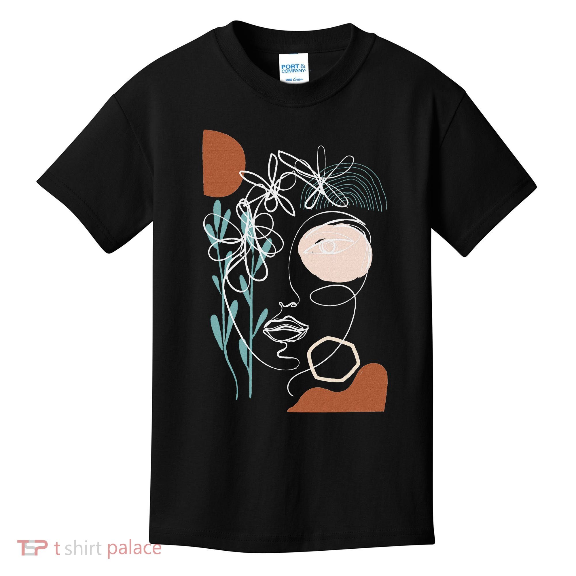 Line Art Face Abstract Art One Line Minimal Kids T-Shirt
