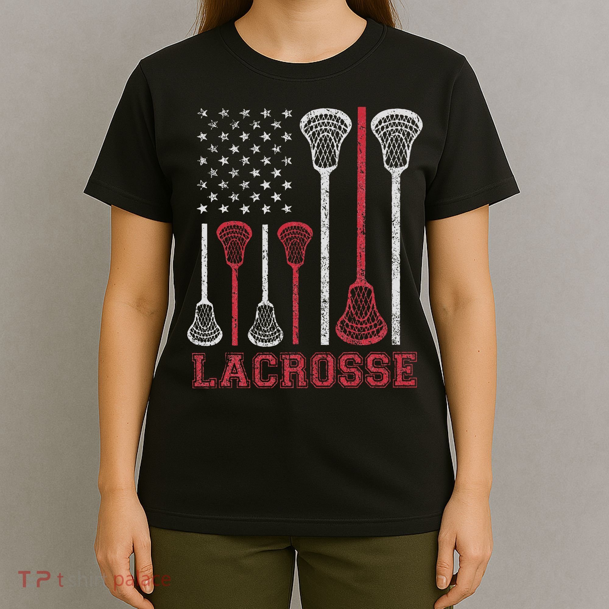 Lacrosse American Flag Lax Women Gifts T-Shirt