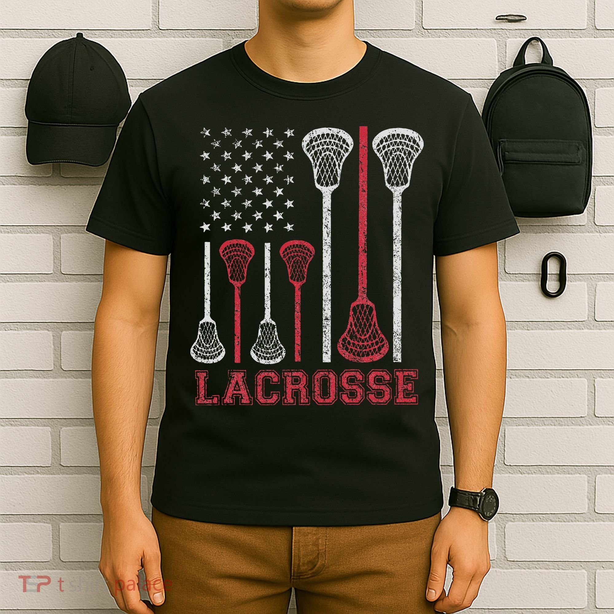 Lacrosse American Flag Lax Women Gifts T-Shirt
