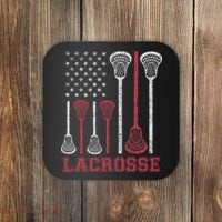 Lacrosse American Flag Lax Women Gifts Coaster thumb 0