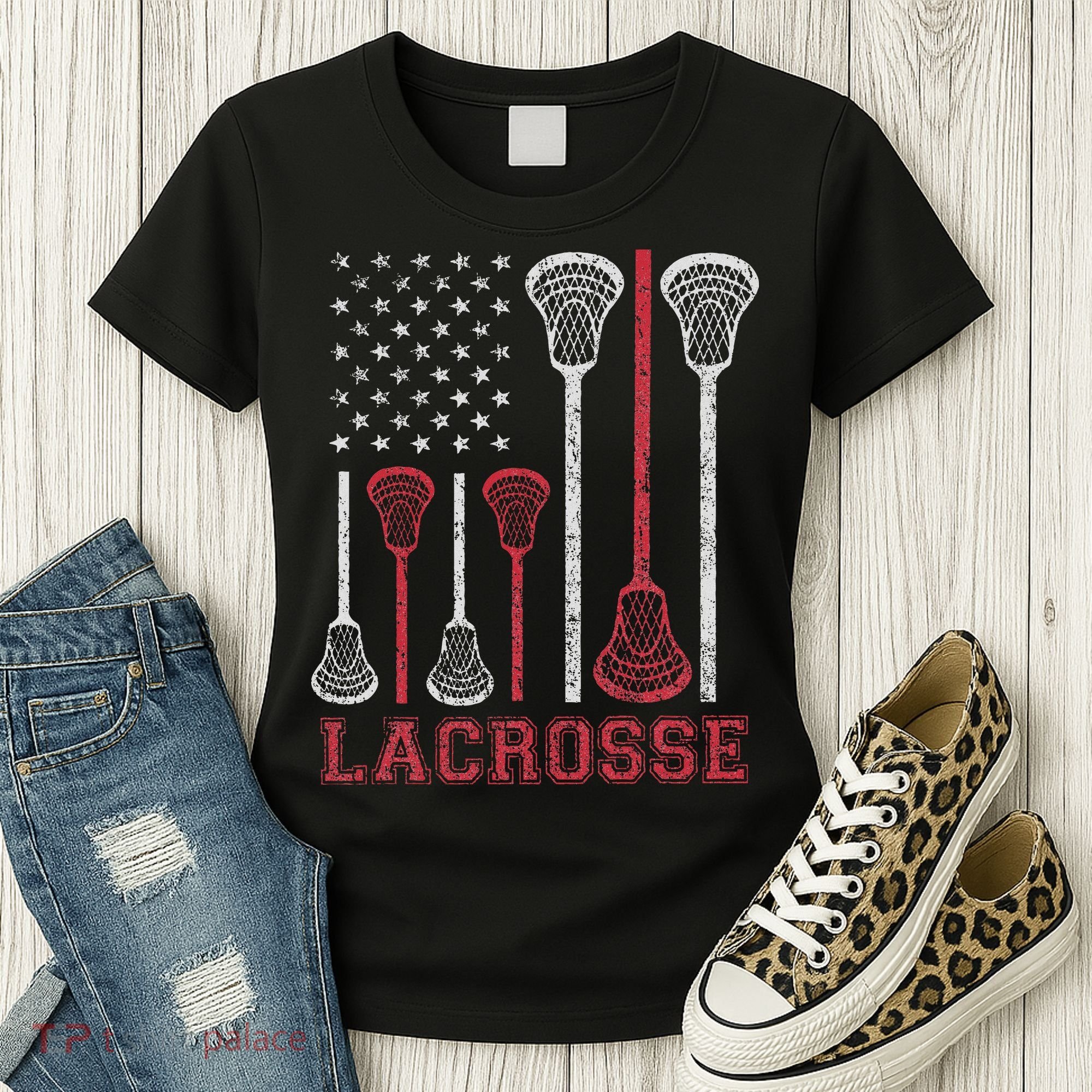Lacrosse American Flag Lax Women Gifts Women's T-Shirt