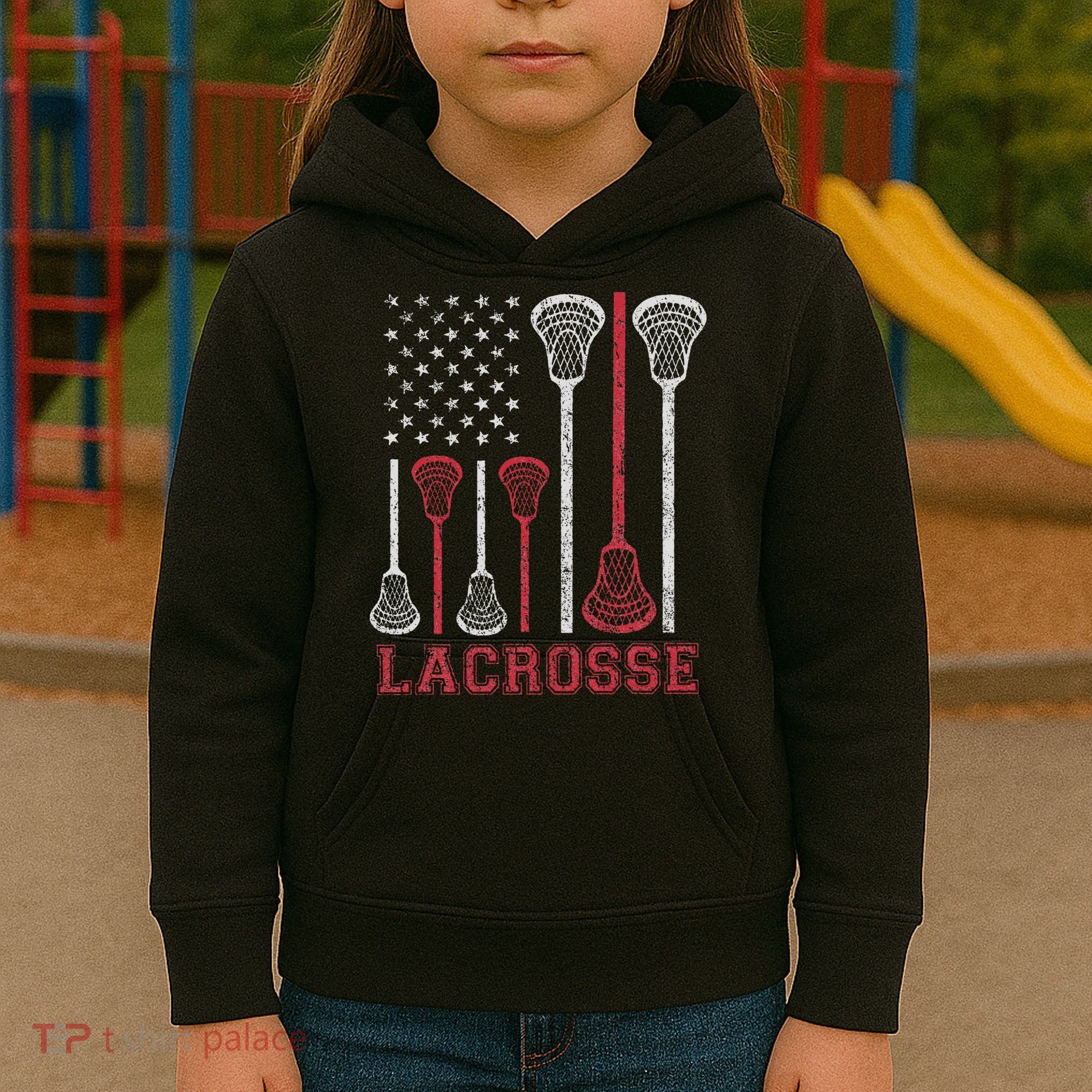 Lacrosse American Flag Lax Women Gifts Kids Hoodie