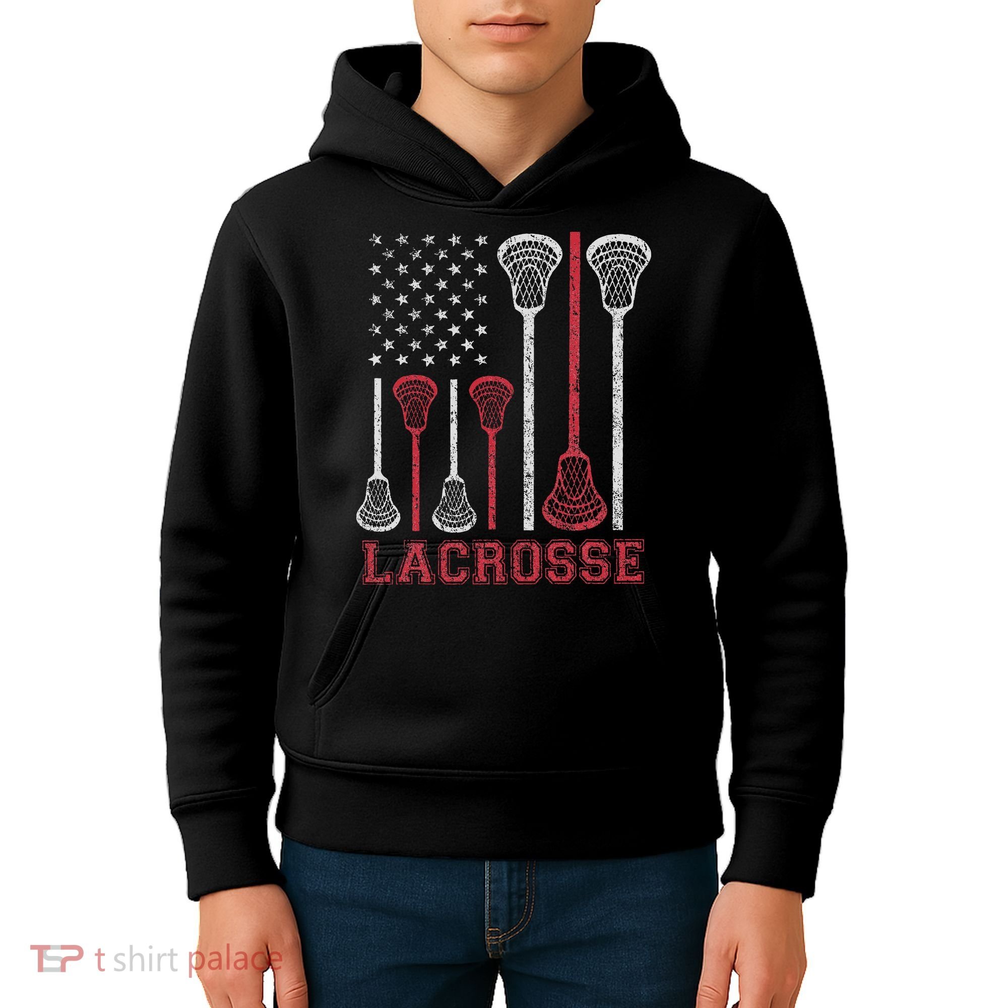 Lacrosse American Flag Lax Women Gifts Kids Hoodie