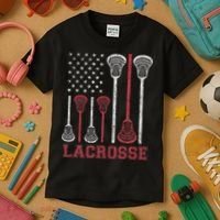 Lacrosse American Flag Lax Women Gifts Kids T-Shirt thumb 3