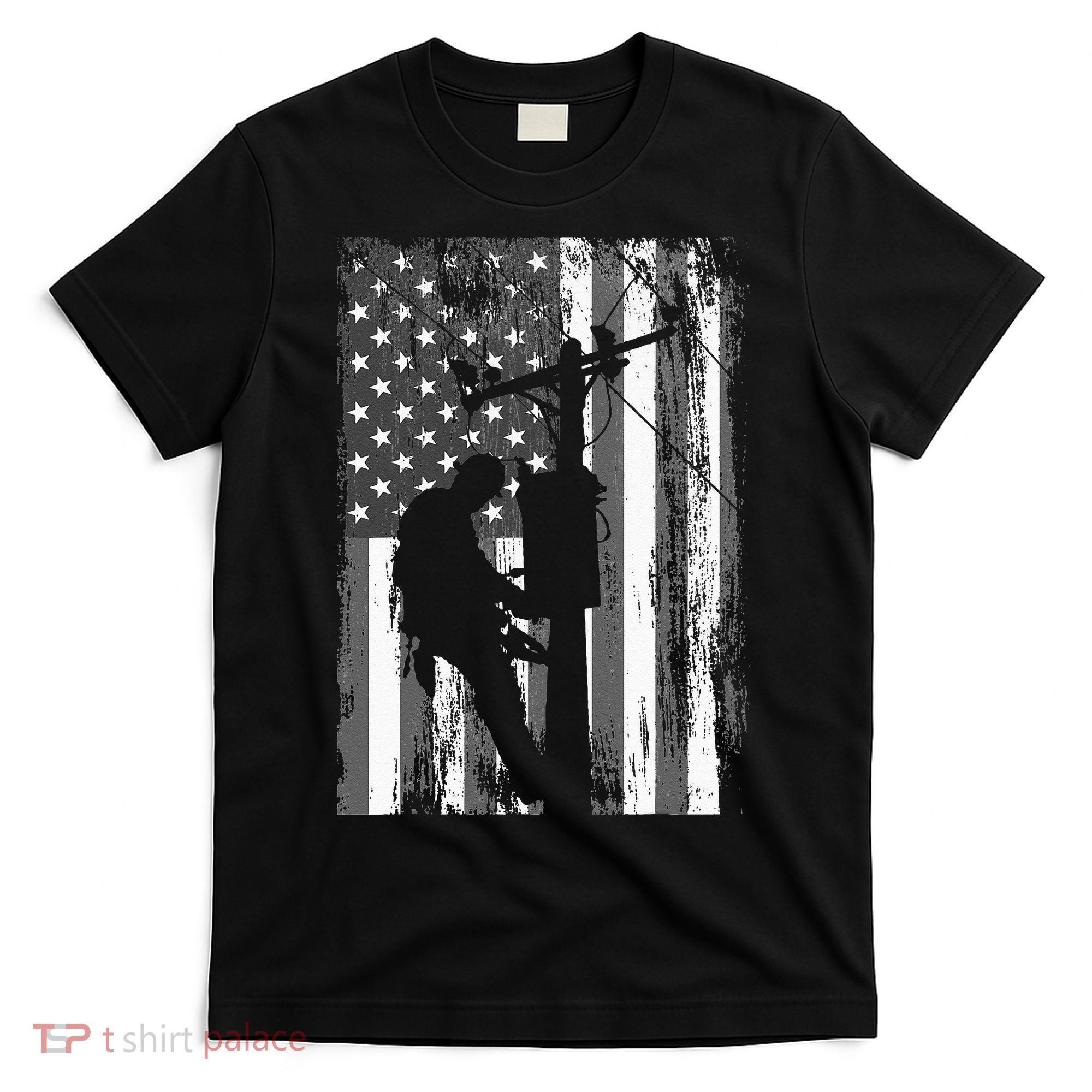 Lineman American Flag Vintage Patriotic Electrician Gift T-Shirt
