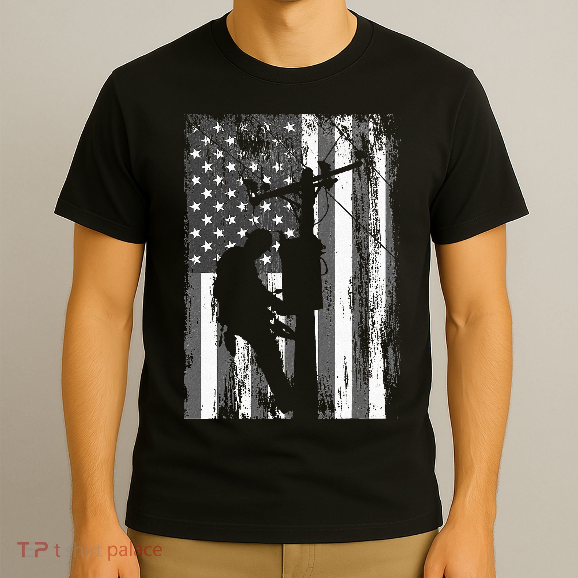 Lineman American Flag Vintage Patriotic Electrician Gift T-Shirt
