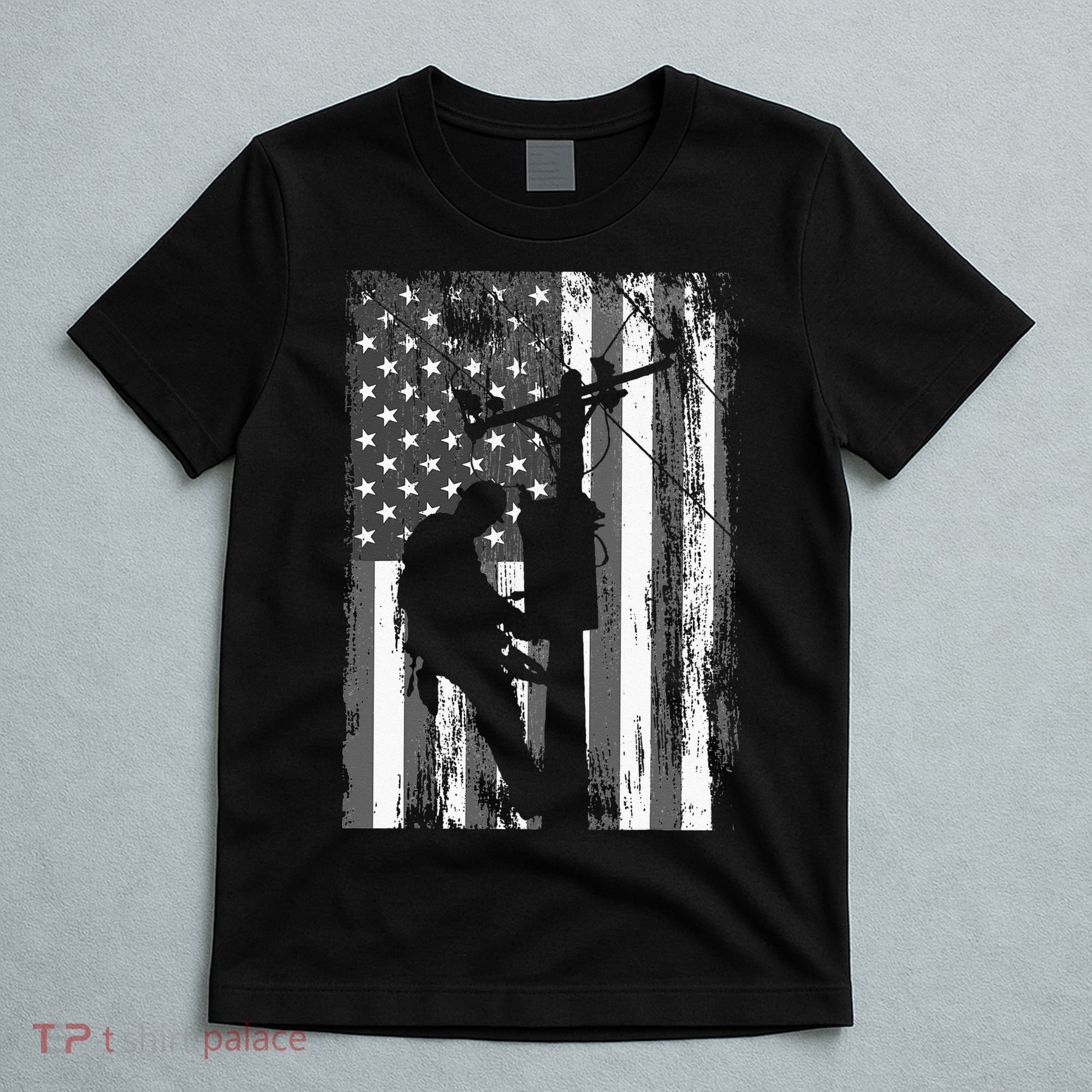 Lineman American Flag Vintage Patriotic Electrician Gift T-Shirt