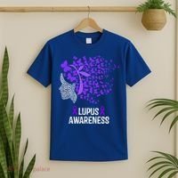 Lupus Awareness Funny Gift Lupus Purple Butterflies Gift T-Shirt thumb 2