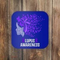 Lupus Awareness Funny Gift Lupus Purple Butterflies Gift Coaster thumb 0