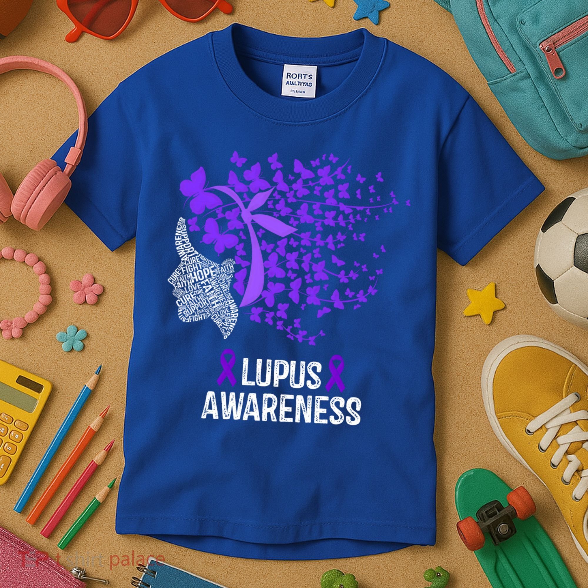 Lupus Awareness Funny Gift Lupus Purple Butterflies Gift Kids T-Shirt