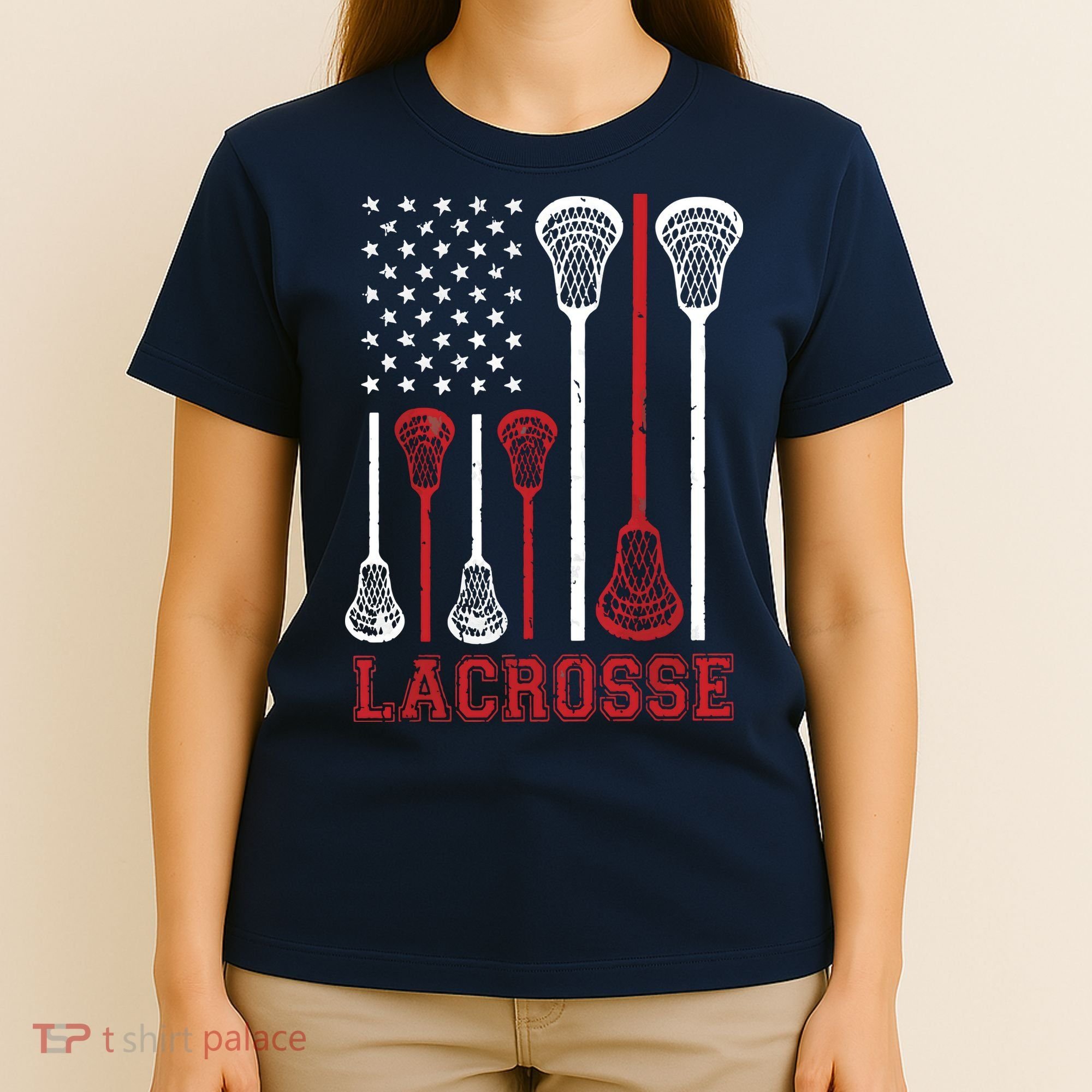 Lacrosse American Flag LAX Lacrosse Apparel Lacrosse Player T-Shirt