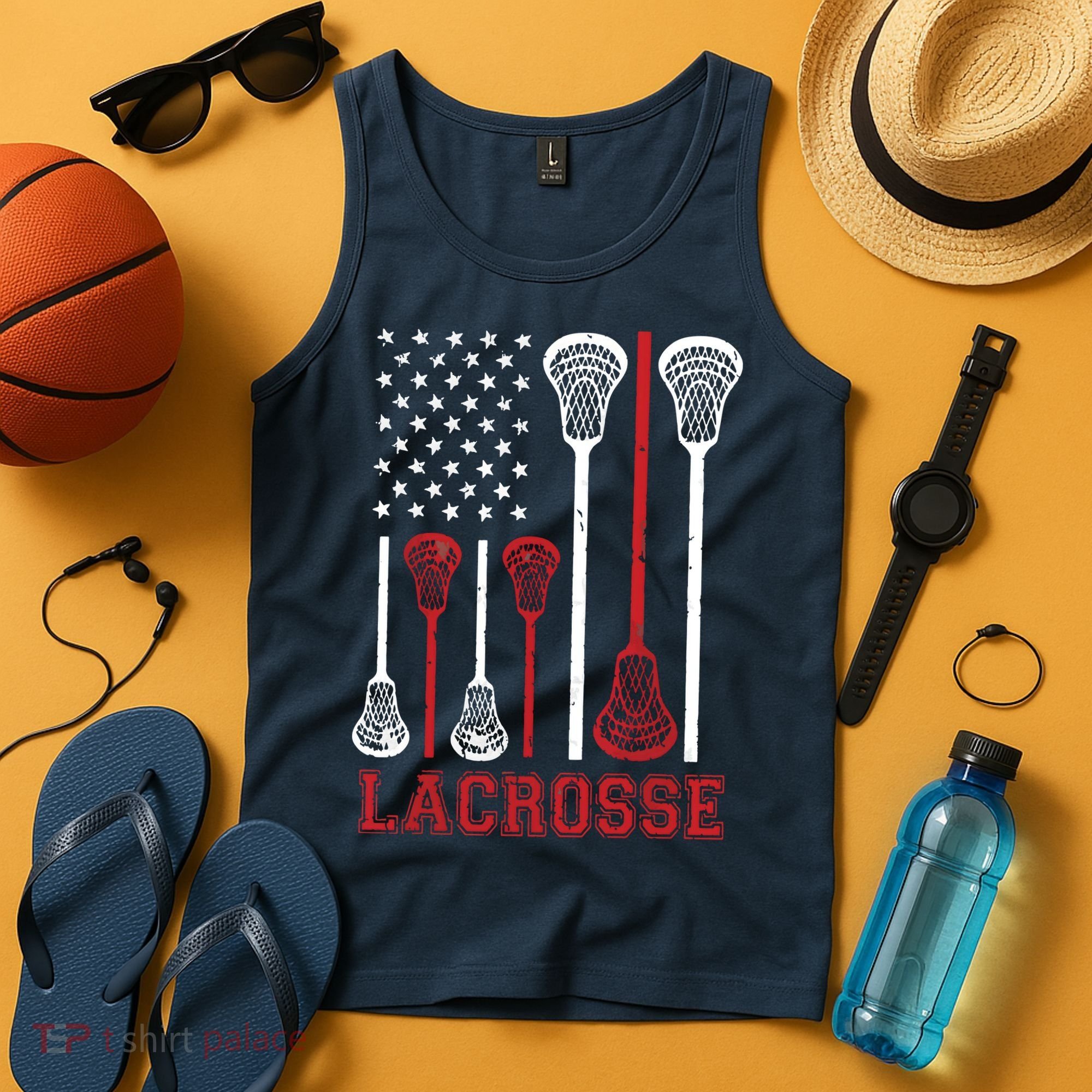 Lacrosse American Flag LAX Lacrosse Apparel Lacrosse Player Tank Top