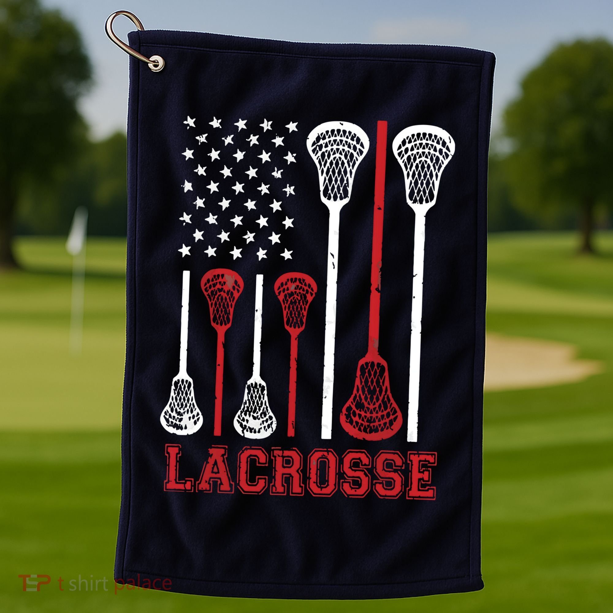 Lacrosse American Flag LAX Lacrosse Apparel Lacrosse Player Golf Towel