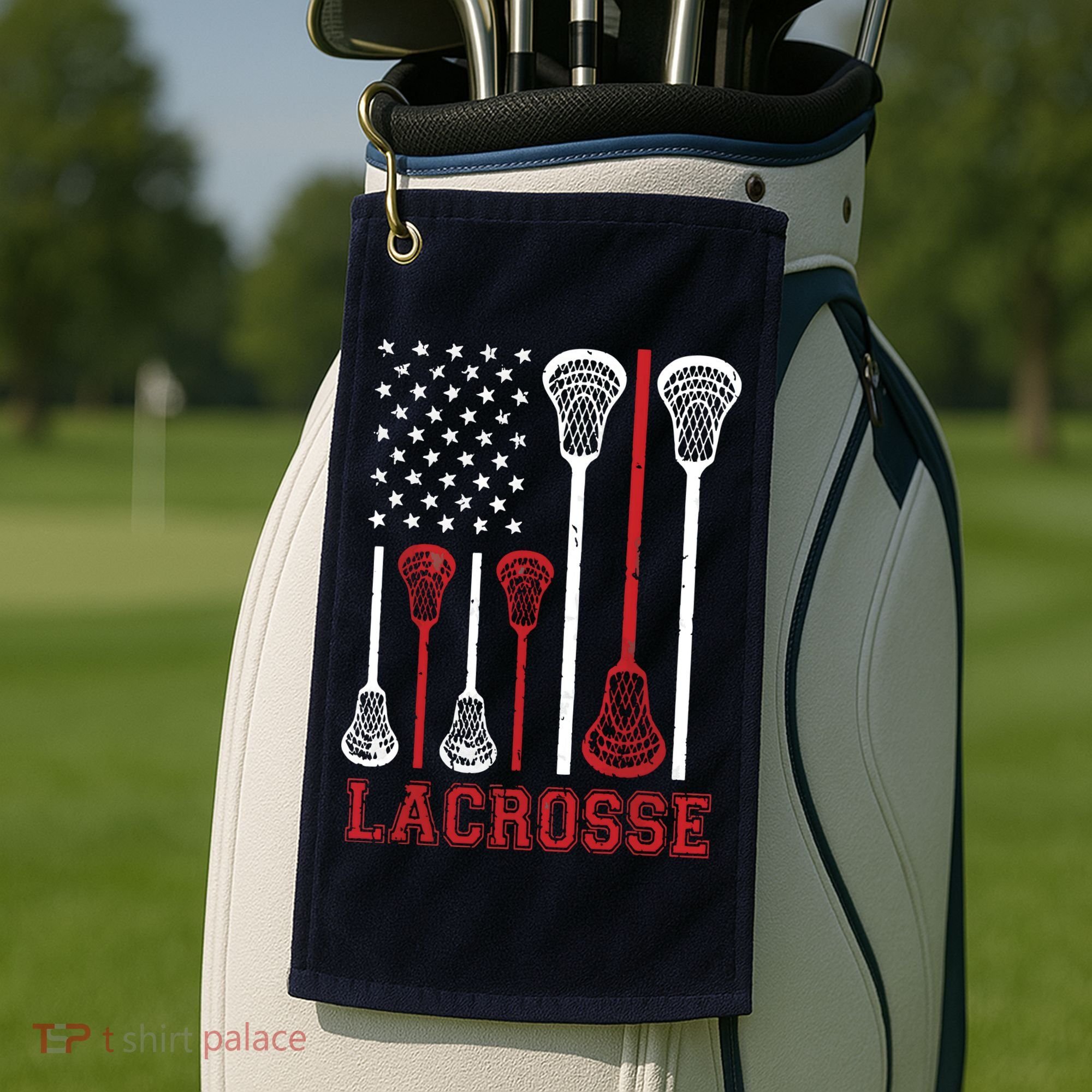 Lacrosse American Flag LAX Lacrosse Apparel Lacrosse Player Golf Towel