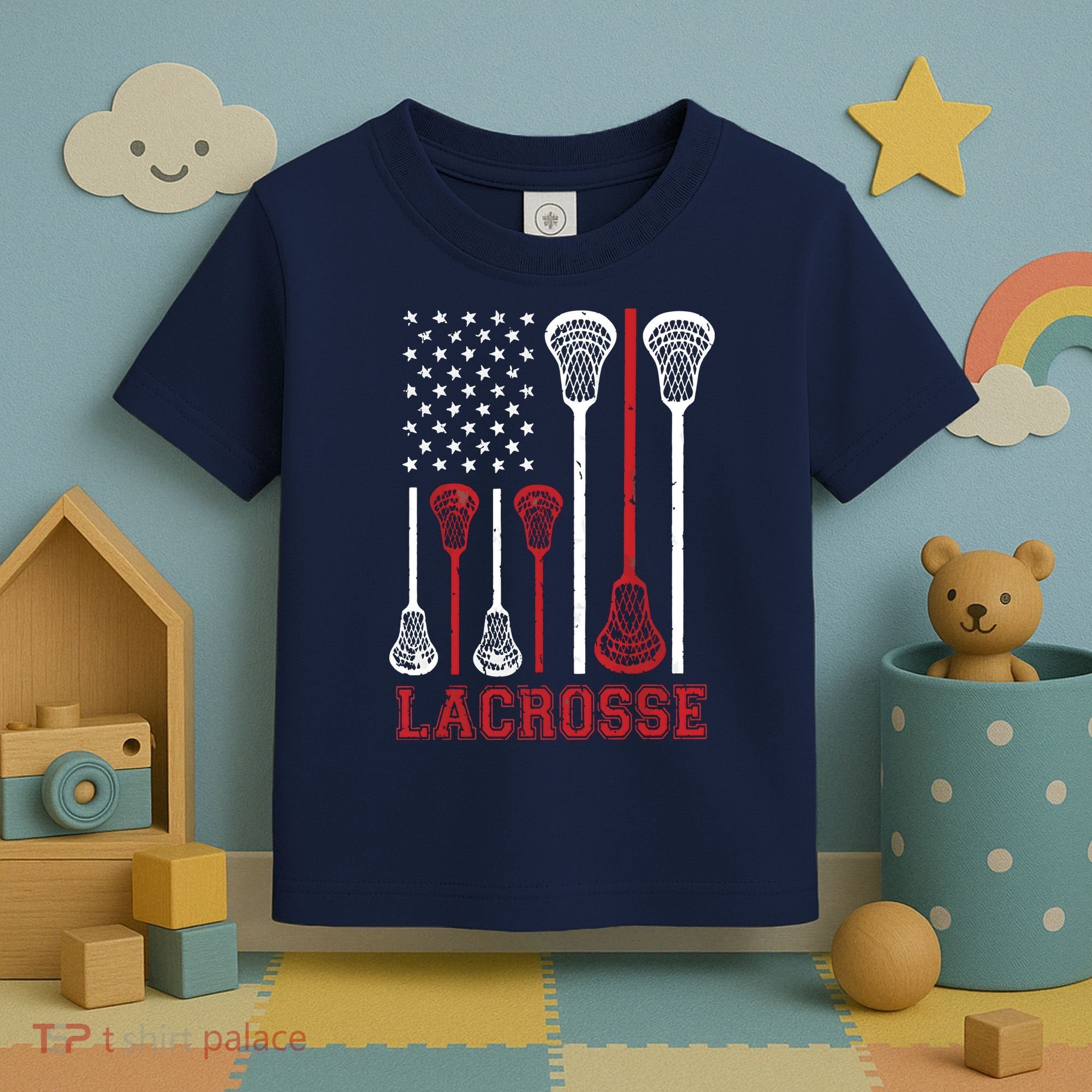 Lacrosse American Flag LAX Lacrosse Apparel Lacrosse Player Toddler T-Shirt
