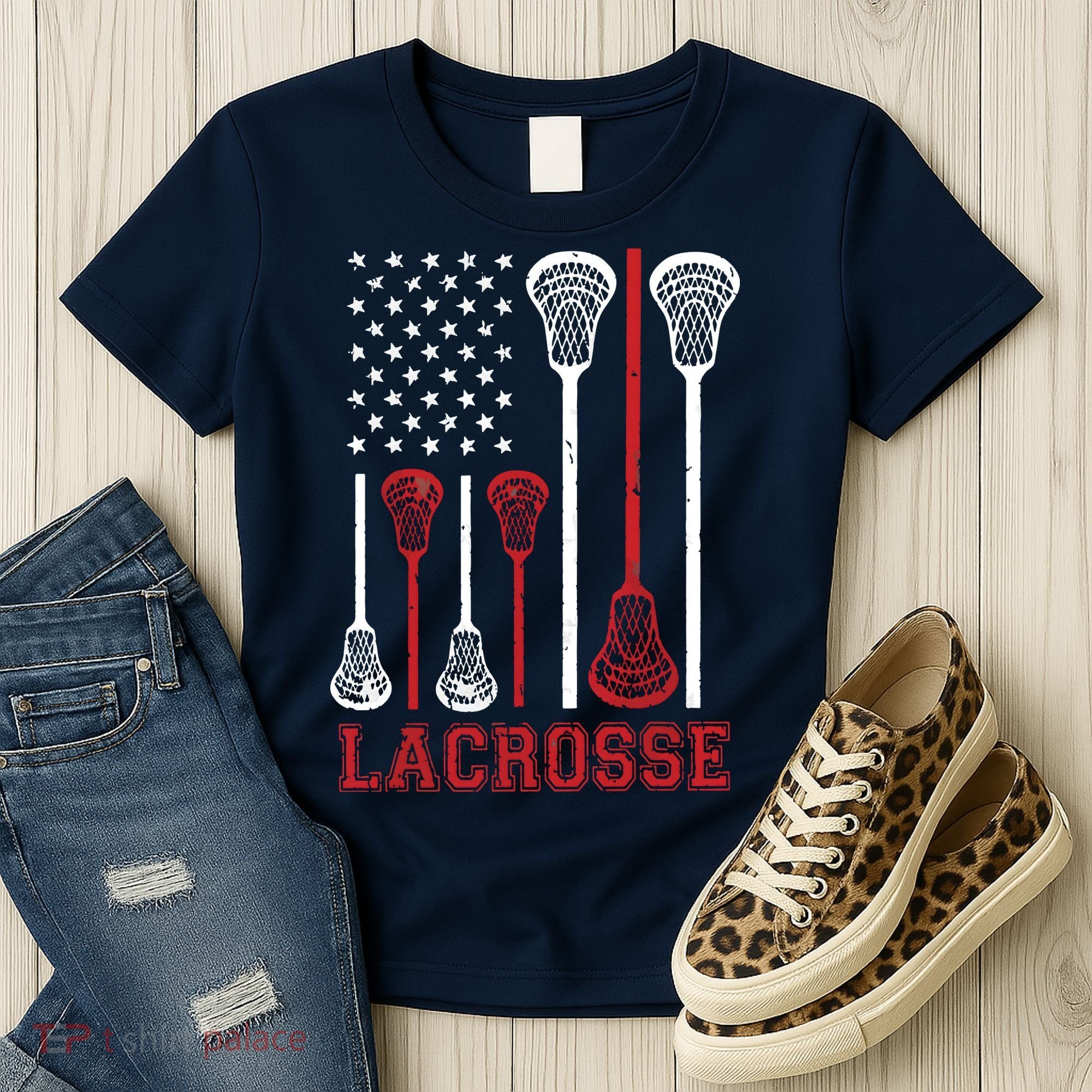 Lacrosse American Flag LAX Lacrosse Apparel Lacrosse Player Women's T-Shirt