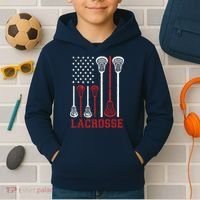 Lacrosse American Flag LAX Lacrosse Apparel Lacrosse Player Kids Hoodie thumb 2