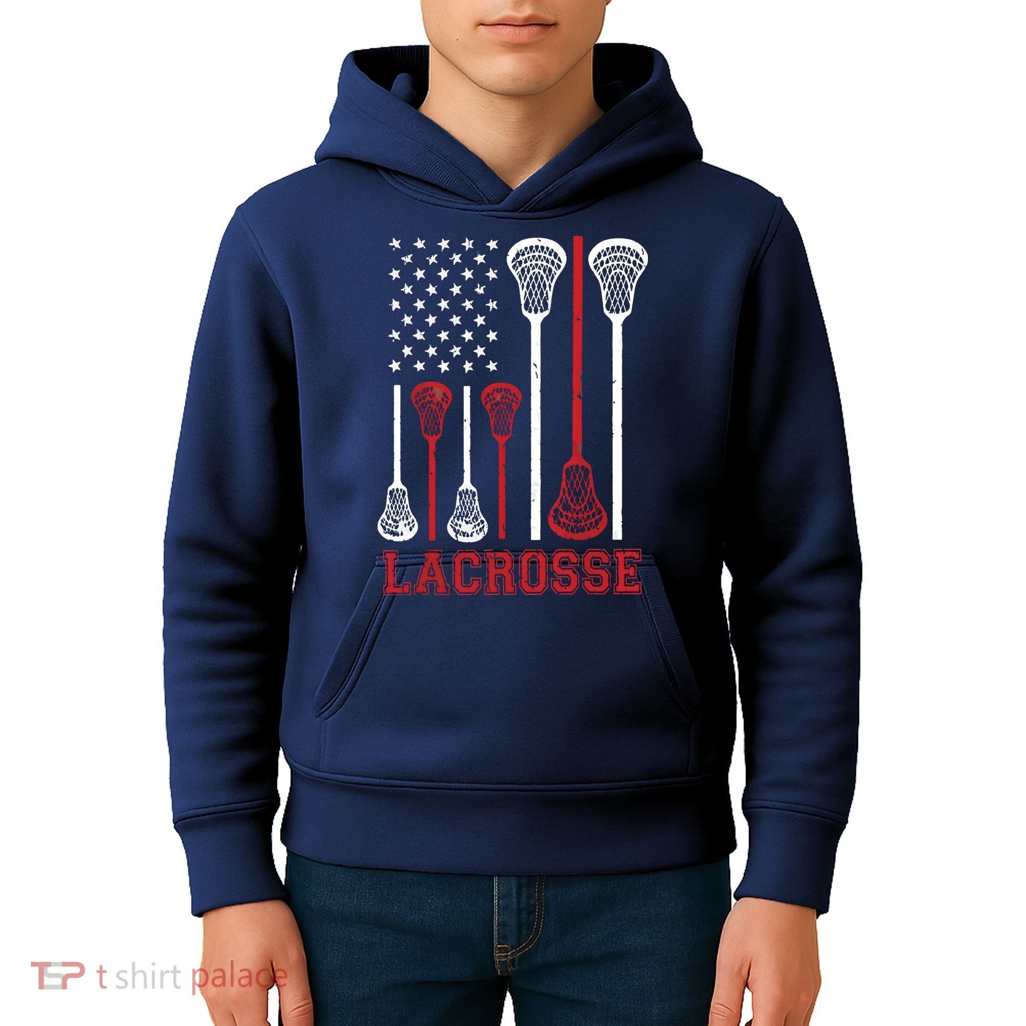 Lacrosse American Flag LAX Lacrosse Apparel Lacrosse Player Kids Hoodie