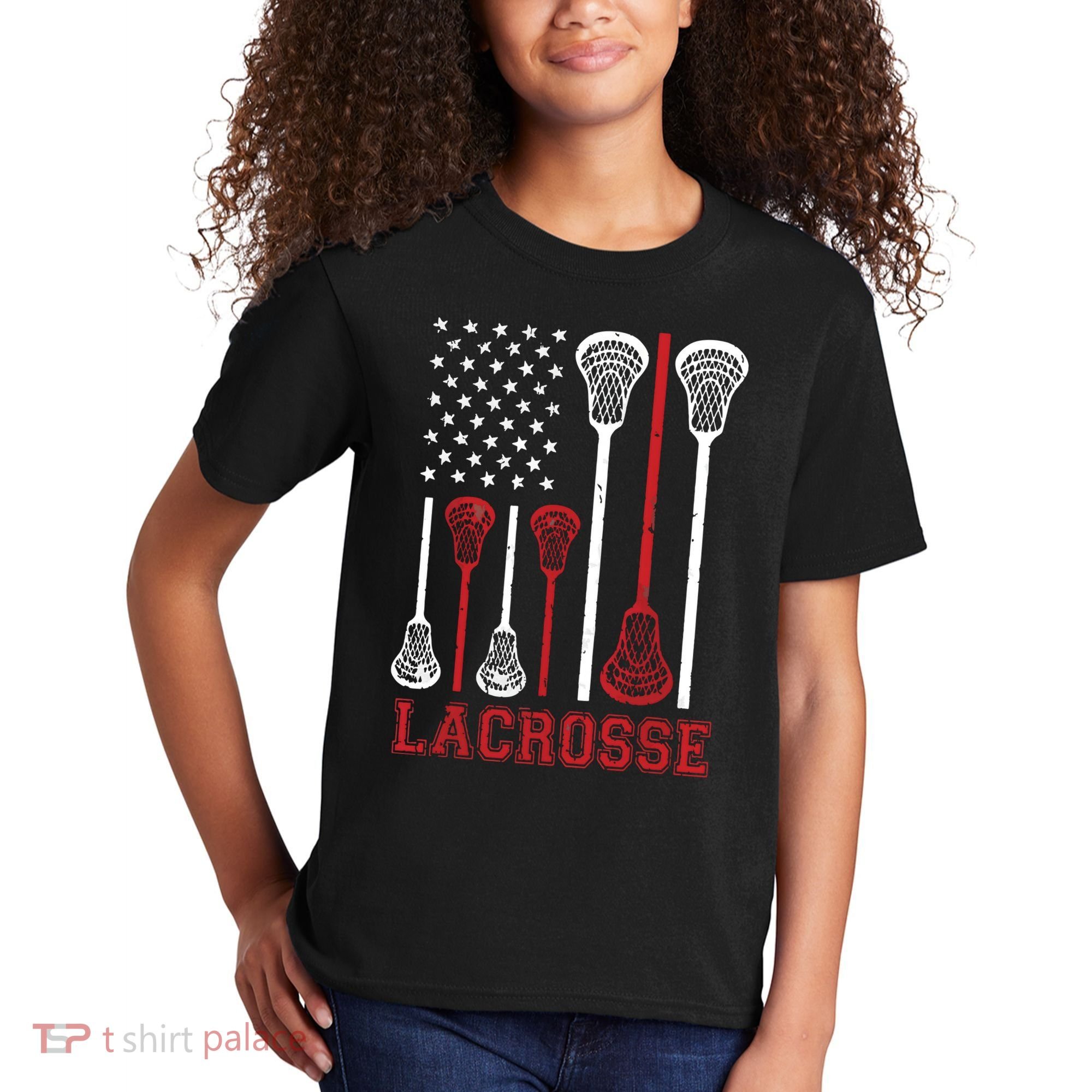 Lacrosse American Flag LAX Lacrosse Apparel Lacrosse Player Kids T-Shirt