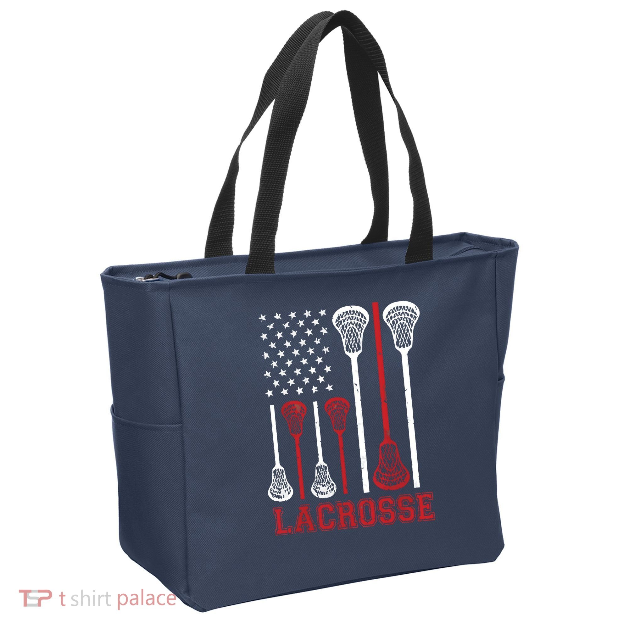Lacrosse American Flag LAX Lacrosse Apparel Lacrosse Player Tote Bag