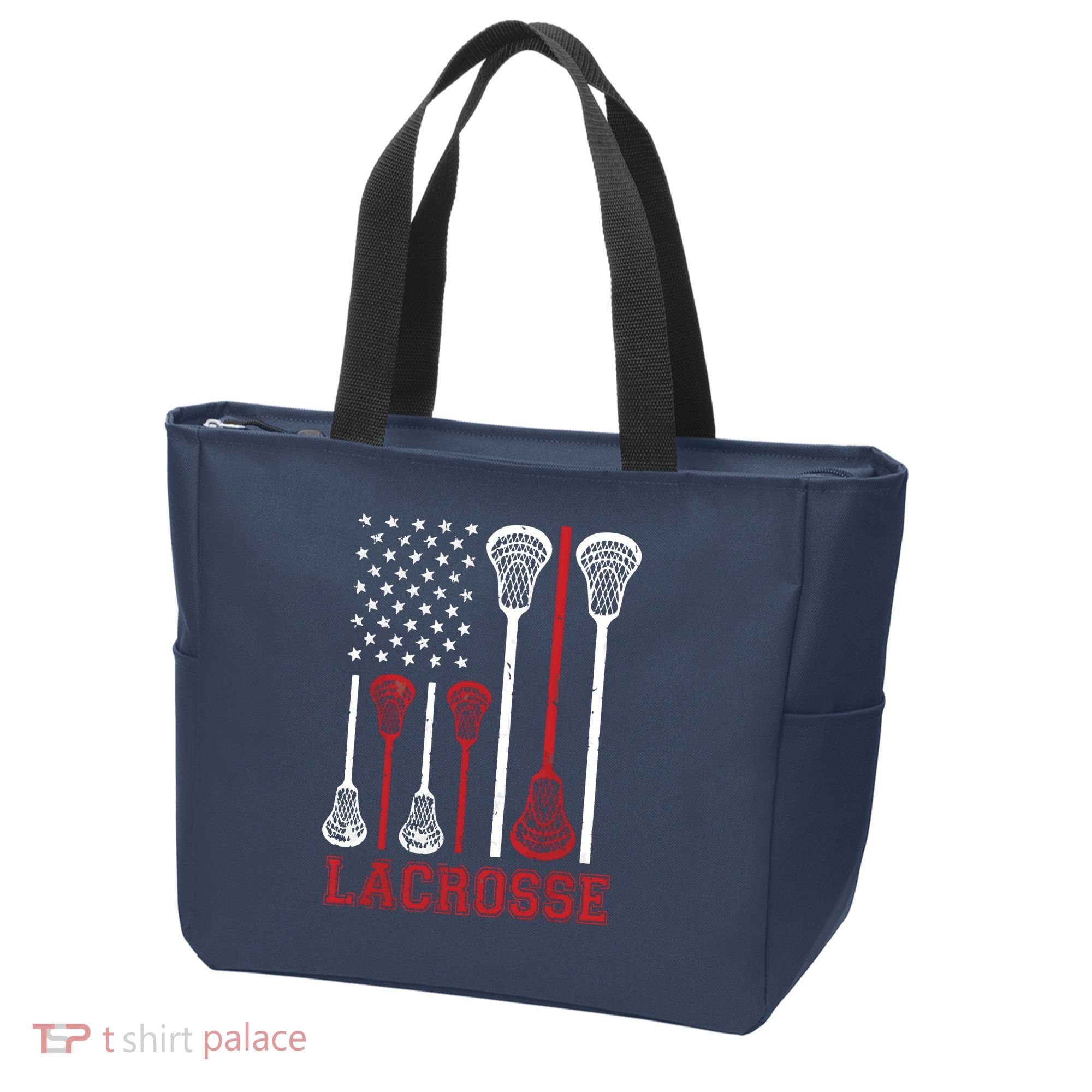 Lacrosse American Flag LAX Lacrosse Apparel Lacrosse Player Tote Bag