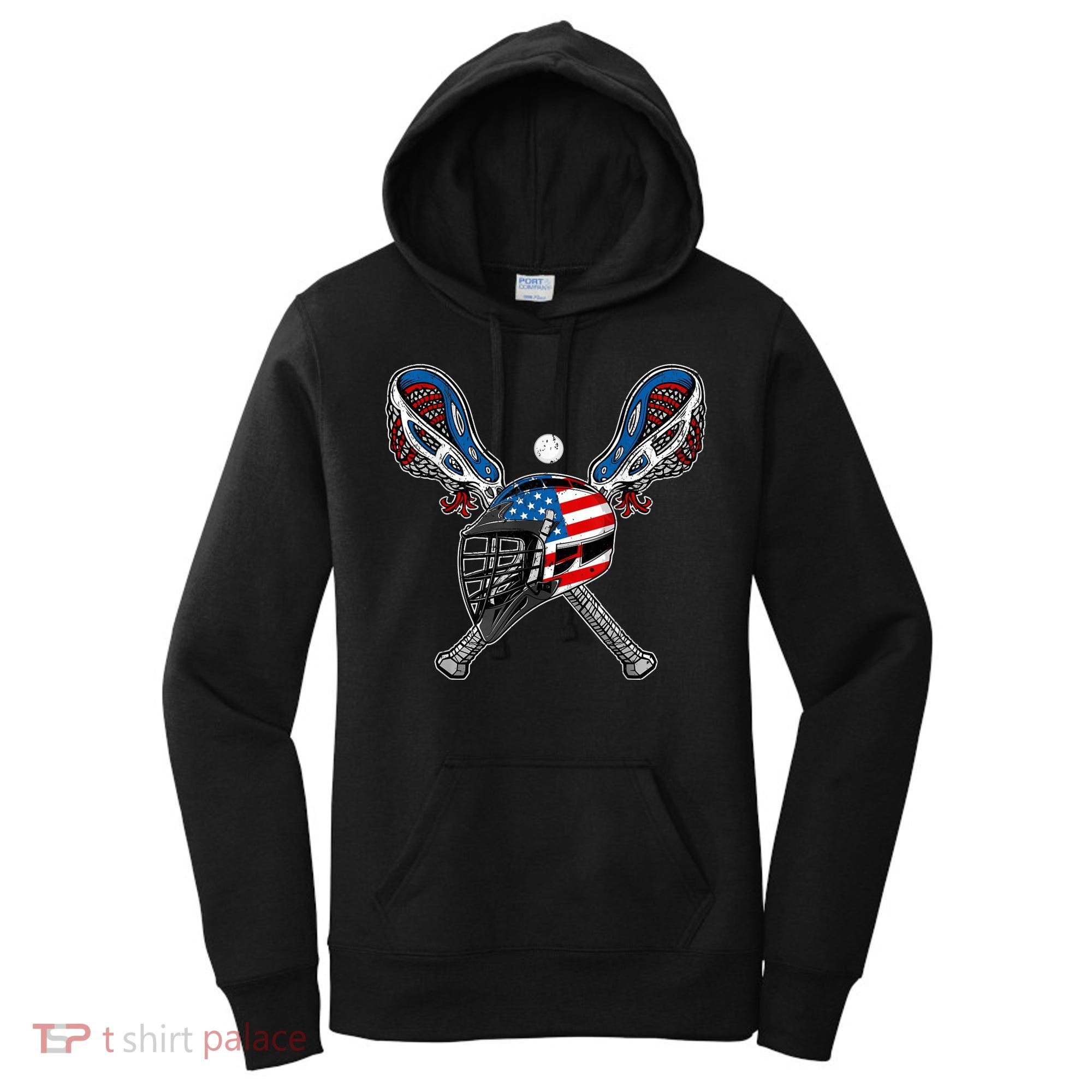Lacrosse American Flag Lax Helmet Sticks 4th Of July Men Women's Hoodie