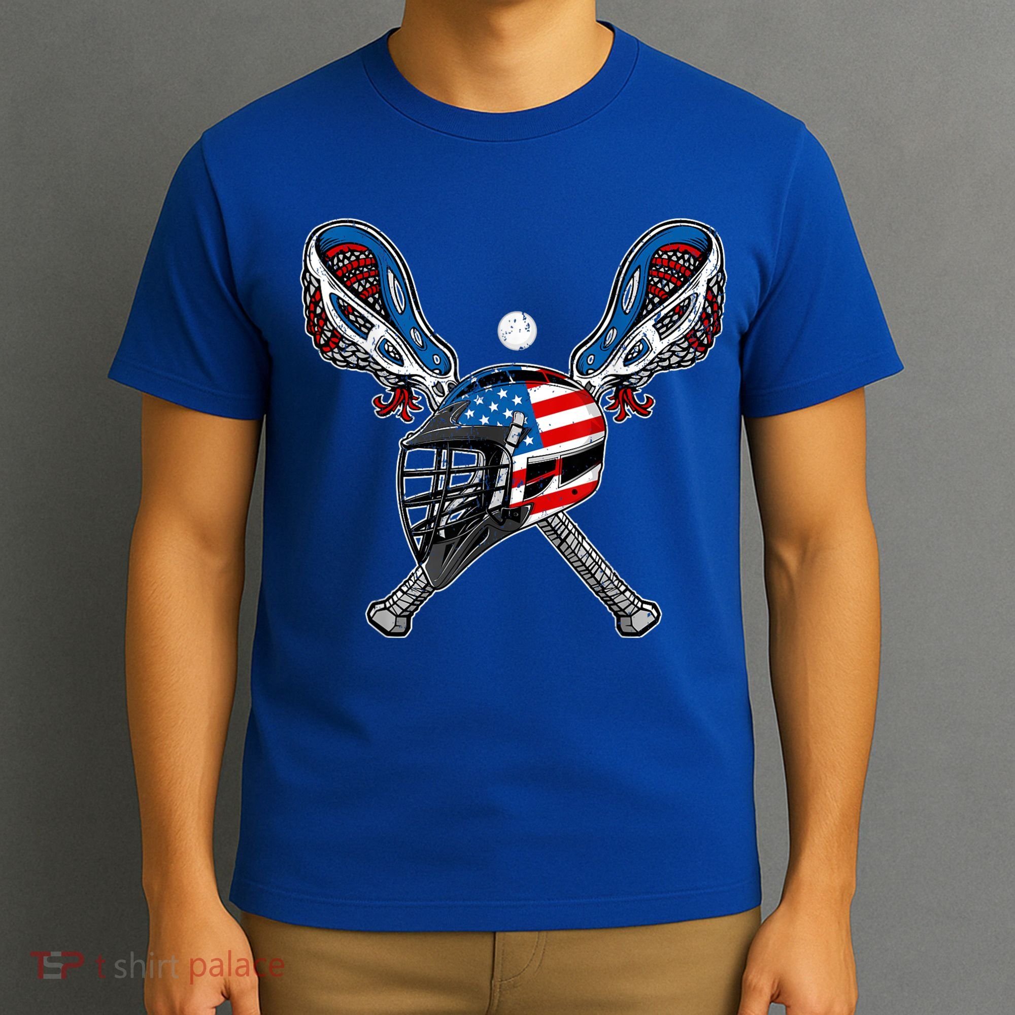 Lacrosse American Flag Lax Helmet Sticks 4th Of July Men T-Shirt