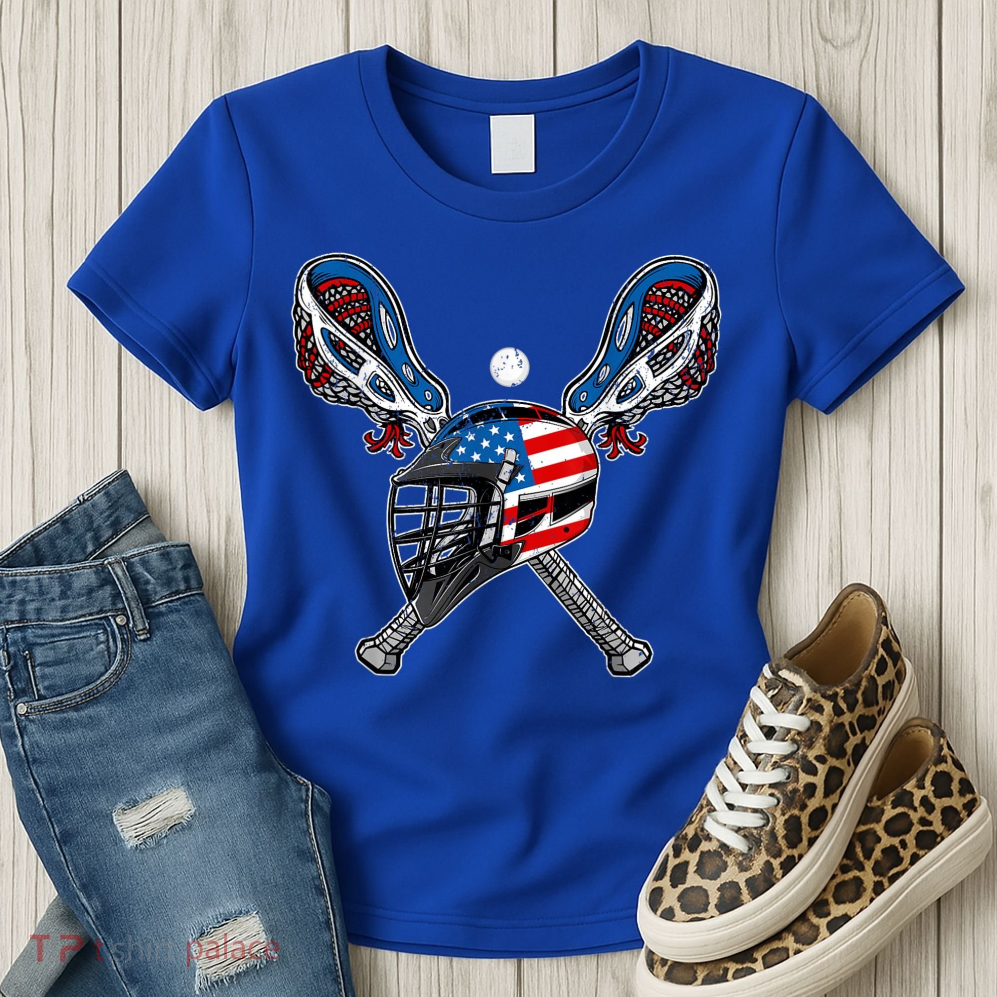 Lacrosse American Flag Lax Helmet Sticks 4th Of July Men Women's T-Shirt