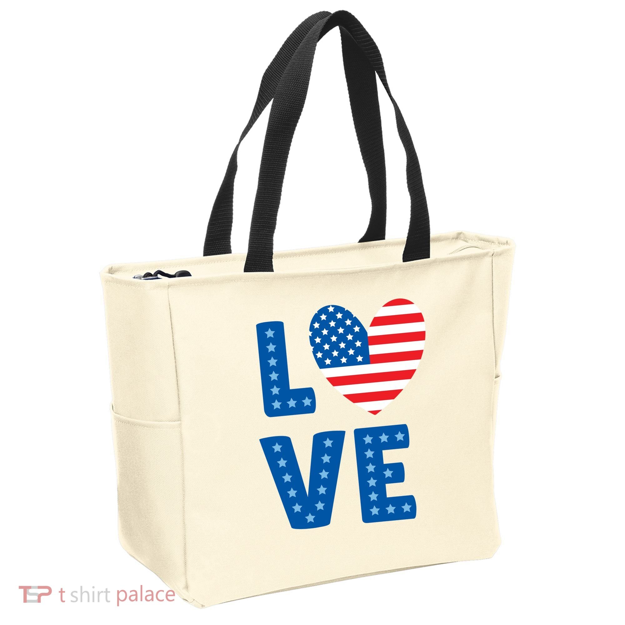 Love American Flag Heart 4th Of July Tote Bag