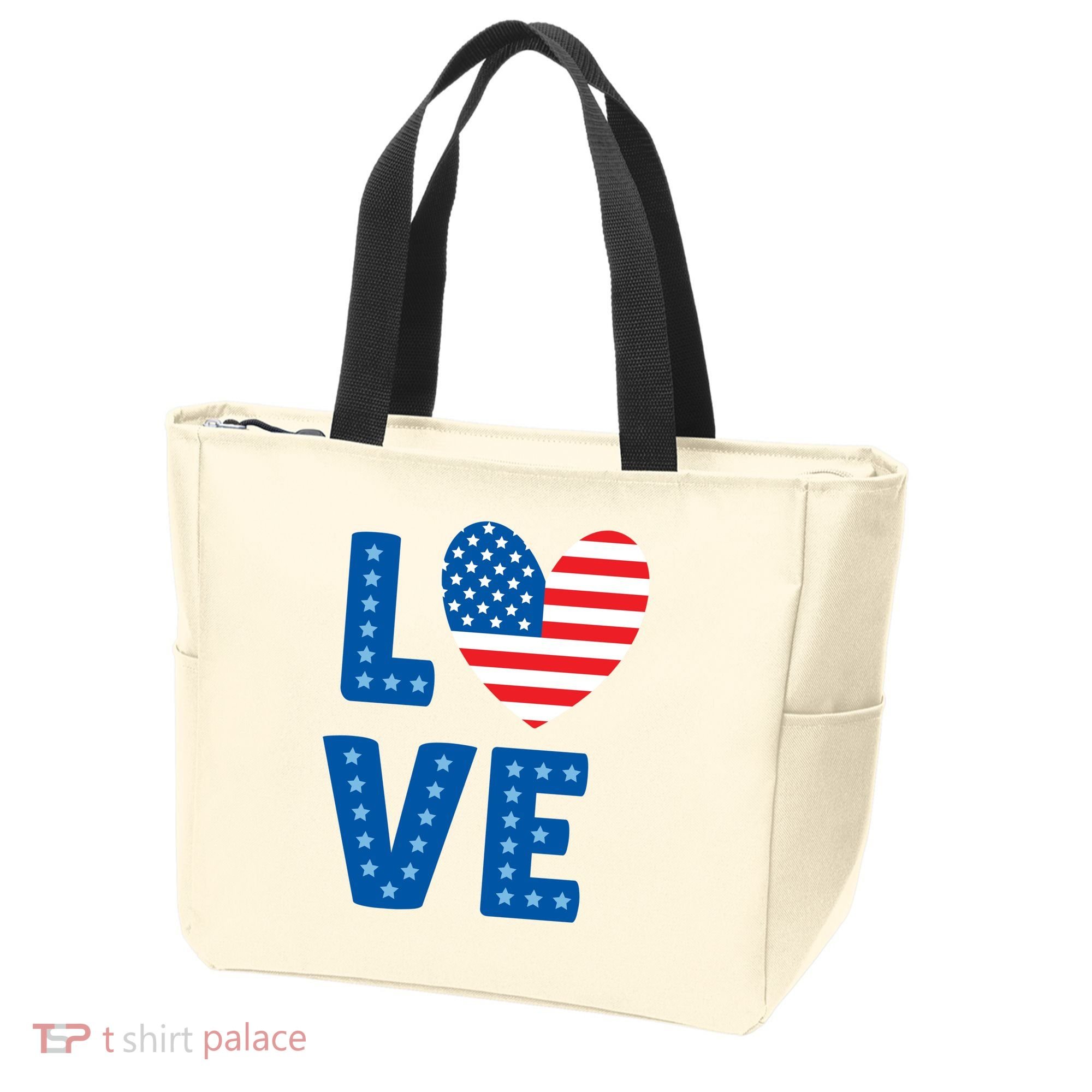 Love American Flag Heart 4th Of July Tote Bag