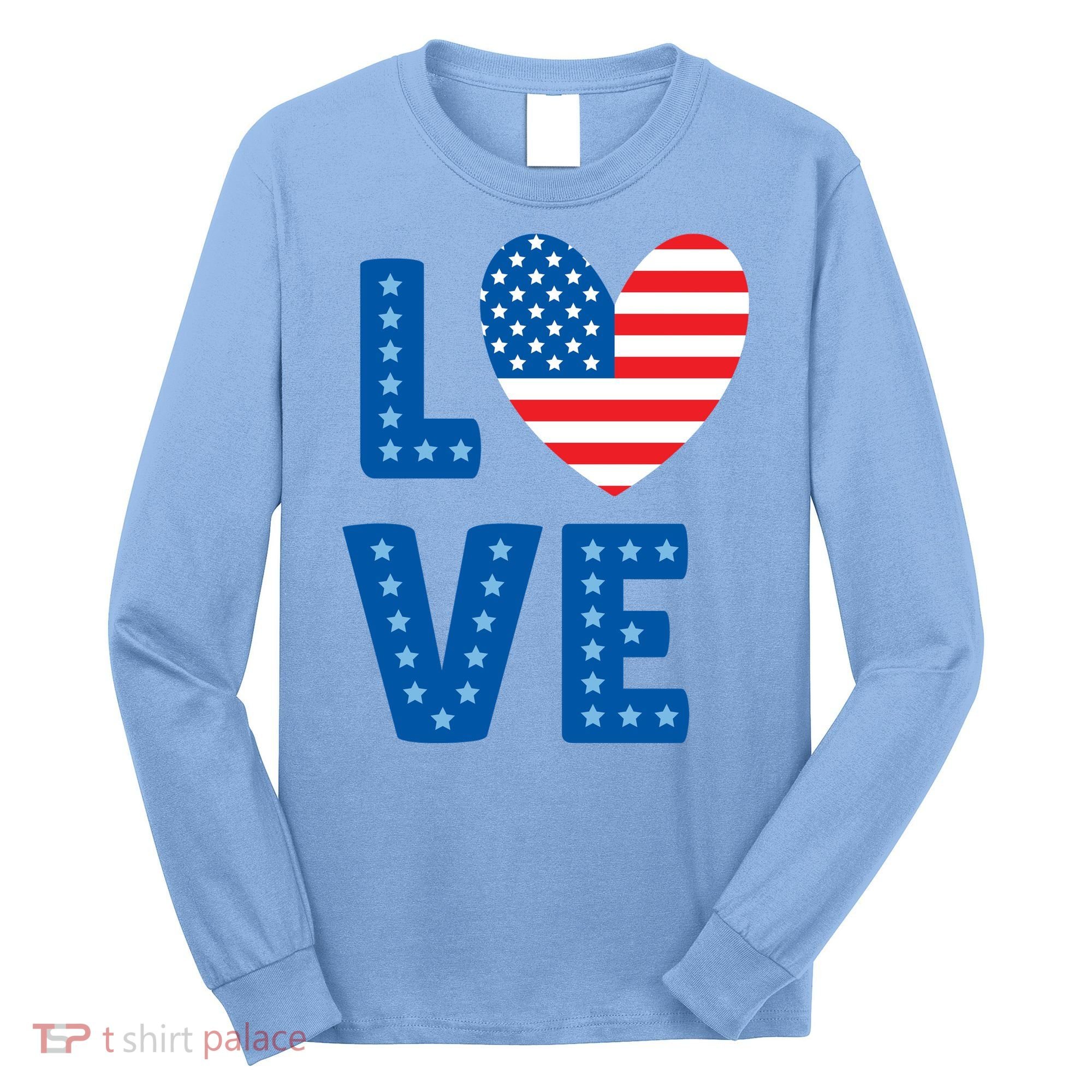 Love American Flag Heart 4th Of July Long Sleeve Shirt